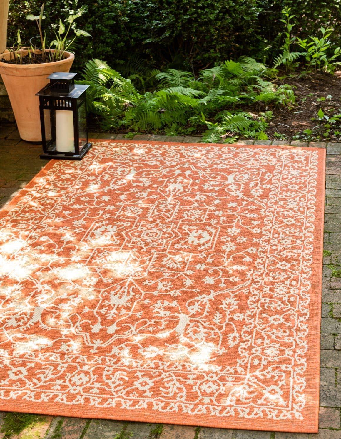 Unique Loom Outdoor Botanical Collection Area Rug - Allover (5' 1" x 8' Rectangle Terracotta/Beige)