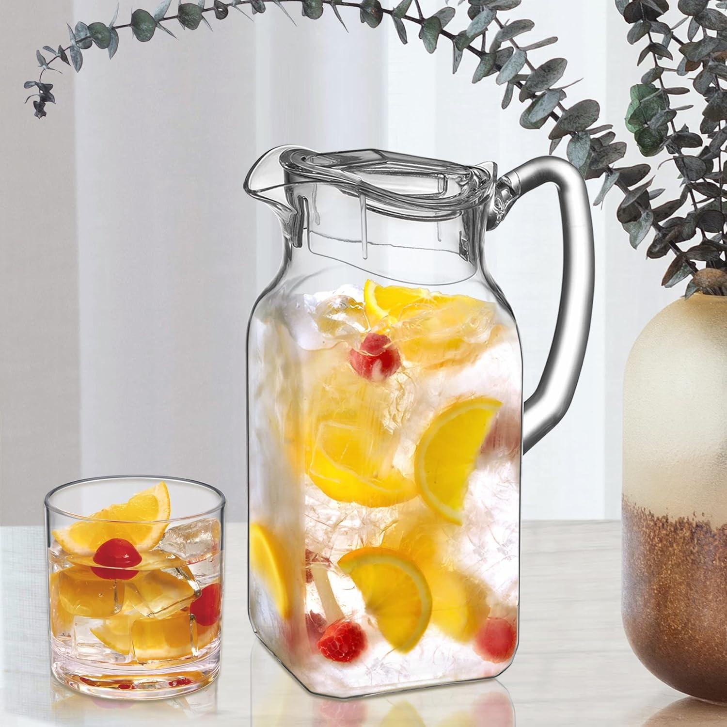 Amazing Abby - Quadly - Plastic Pitcher (64 oz, 2 Quart), Clear Water Pitcher with Lid, Fridge Jug, BPA-Free, Shatter-Proof, Great for Iced Tea, Sangria, Lemonade, Juice, Milk, and More