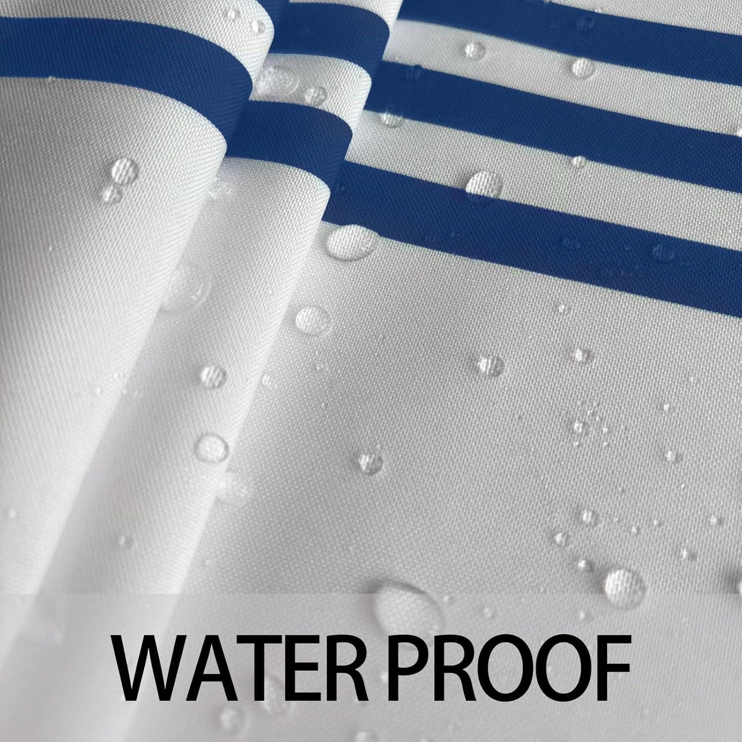 bufftieo Navy Blue and White Shower Curtain for Bathroom Boho Striped Fabric Modern Farmhouse Tassel Shower Curtain Sets - 72" x 72"