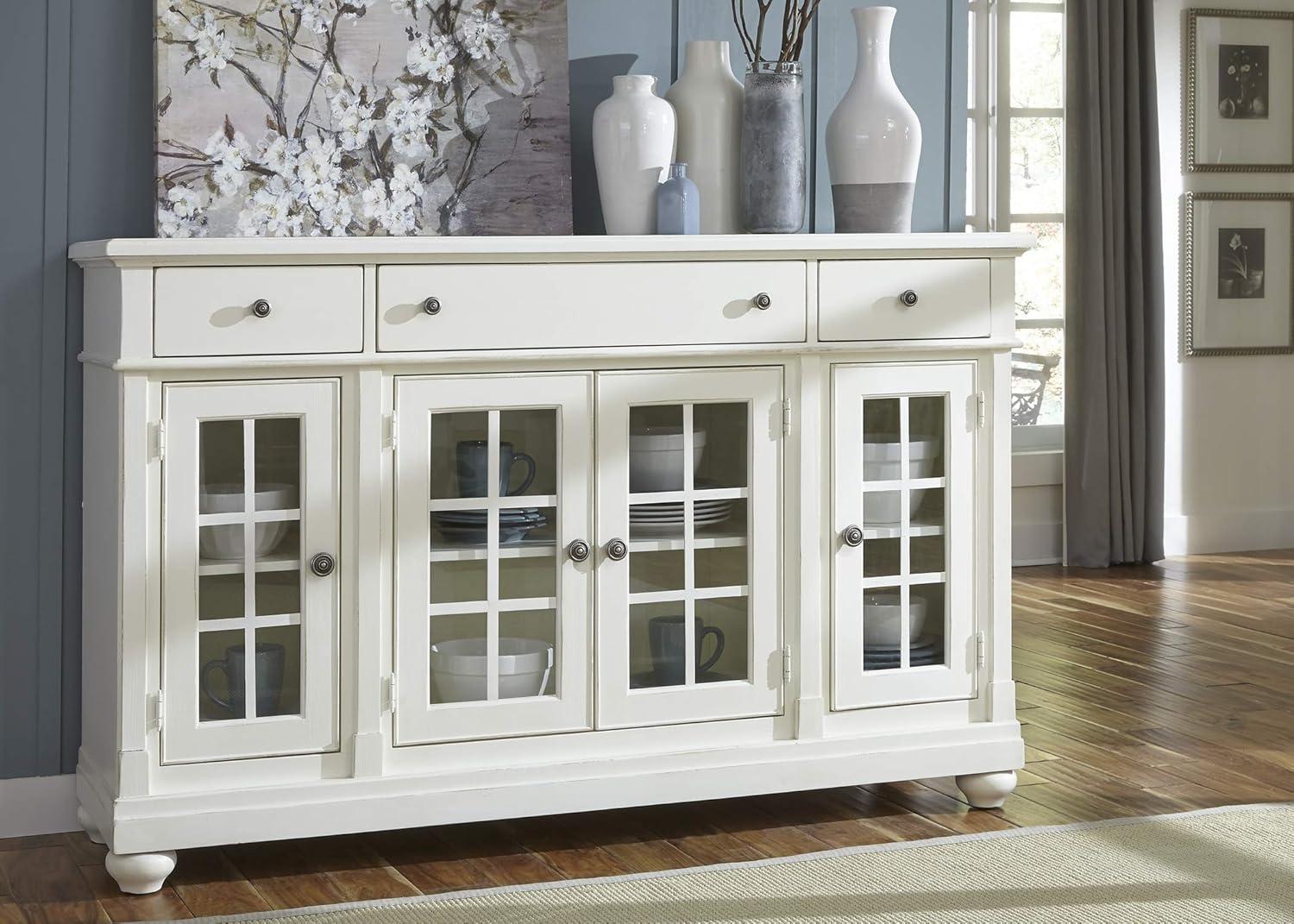 White Cottage 66" Buffet with Glass Doors