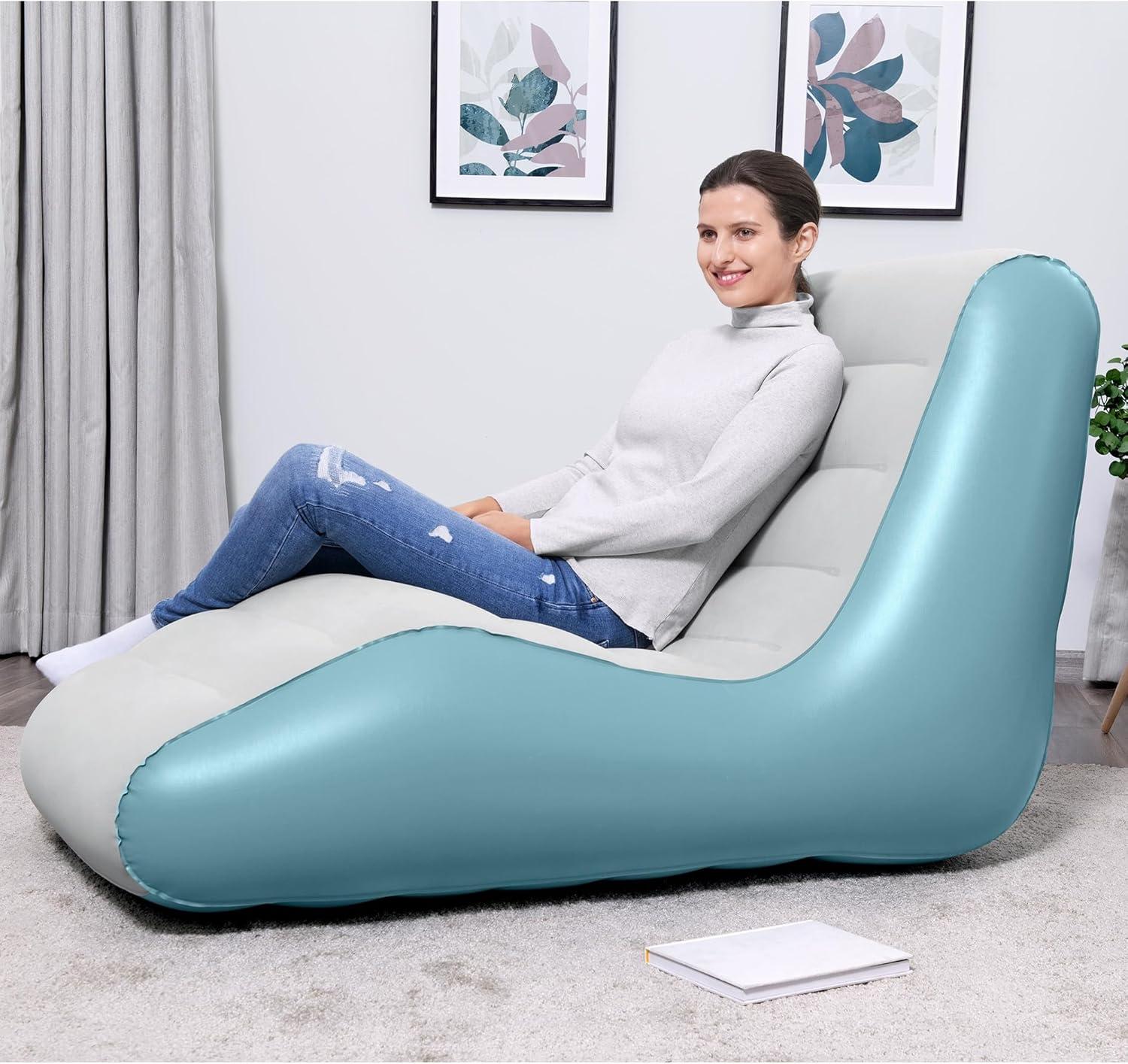 Bestway Leisure Luxe Chaise Lounger – Inflatable Air Recliner, Blue & Grey