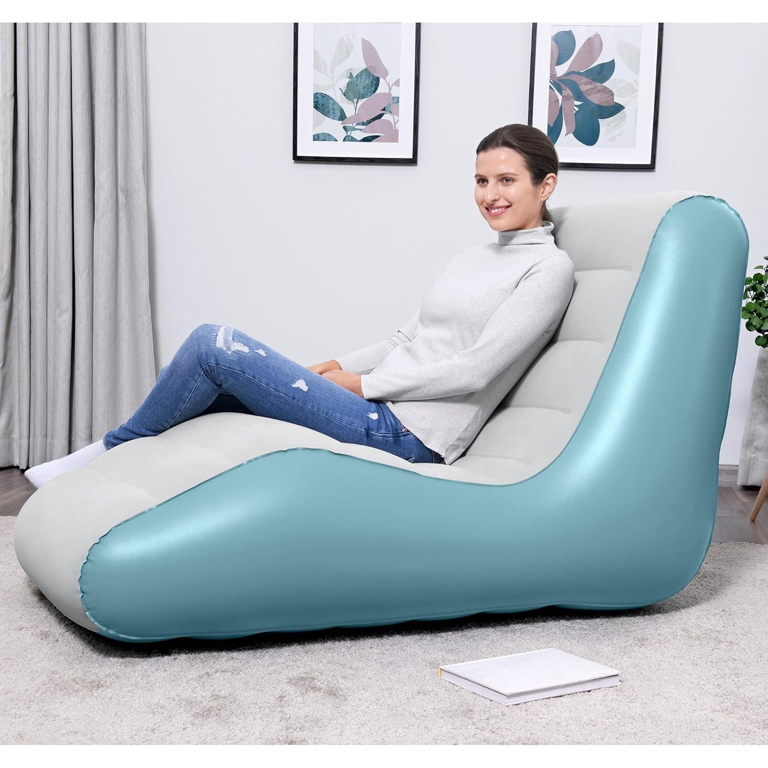 Bestway Leisure Luxe Chaise Lounger – Inflatable Air Recliner, Blue & Grey