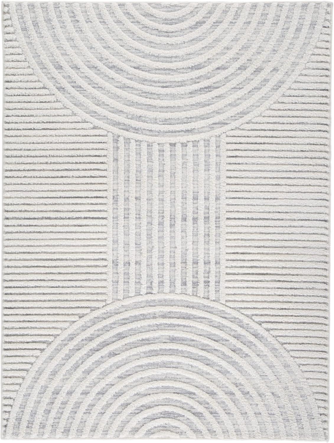 Signature Design by Ashley Lambworth Contemporary 7'10" x 10' Machine Woven High-Low Texture Designed Large Area Rug, High Pile, White & Gray