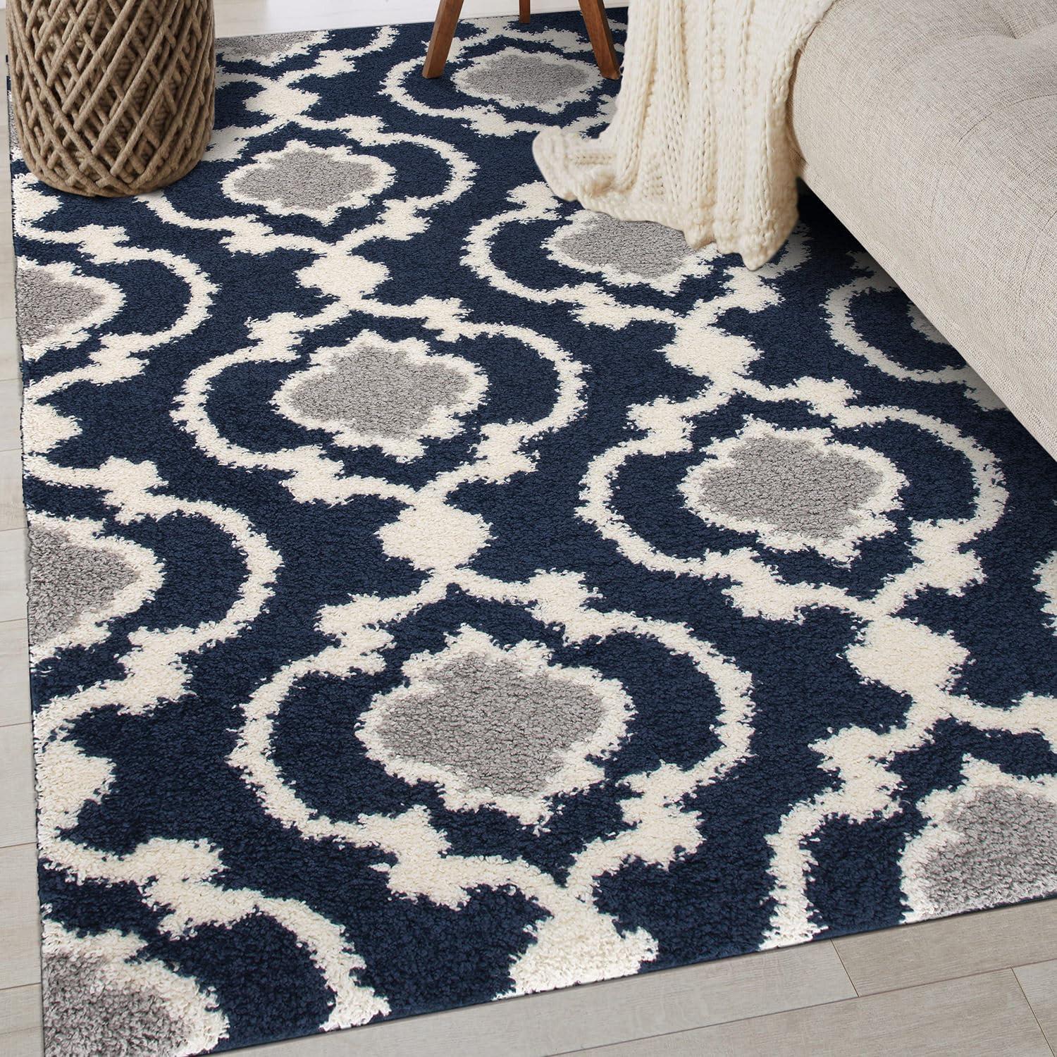 Navy Trellis Shag 5'3" x 7'3" Rectangular Easy-Care Rug