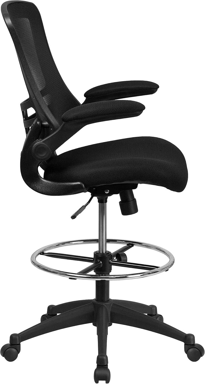 Flash Furniture Mid-Back Mesh Ergonomic Drafting Chair with Adjustable Foot Ring and Flip-Up Arms