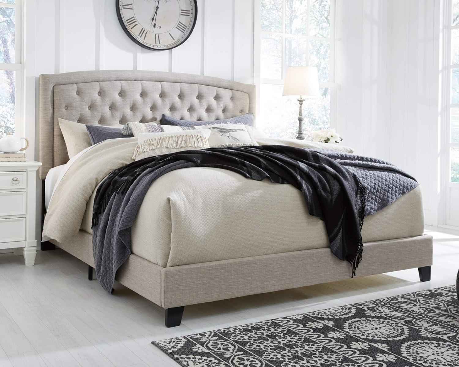 Transitional Queen Upholstered Bed with Tufted Headboard, Gray