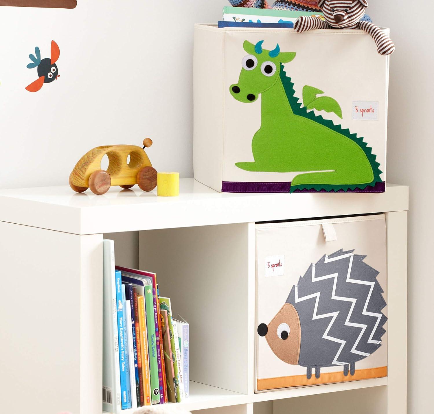 Foldable Beige and Green Dragon Fabric Storage Cube