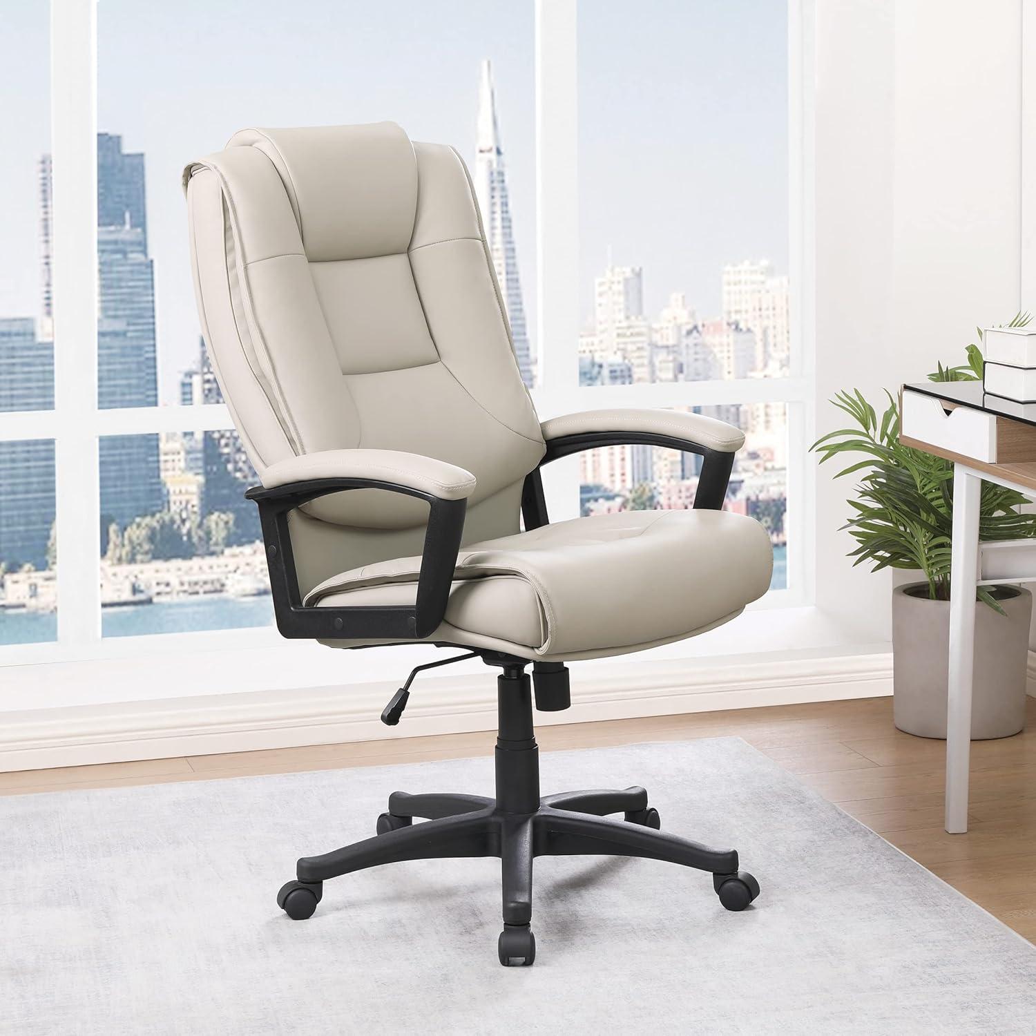 Taupe High Back Leather Executive Swivel Office Chair with Adjustable Arms