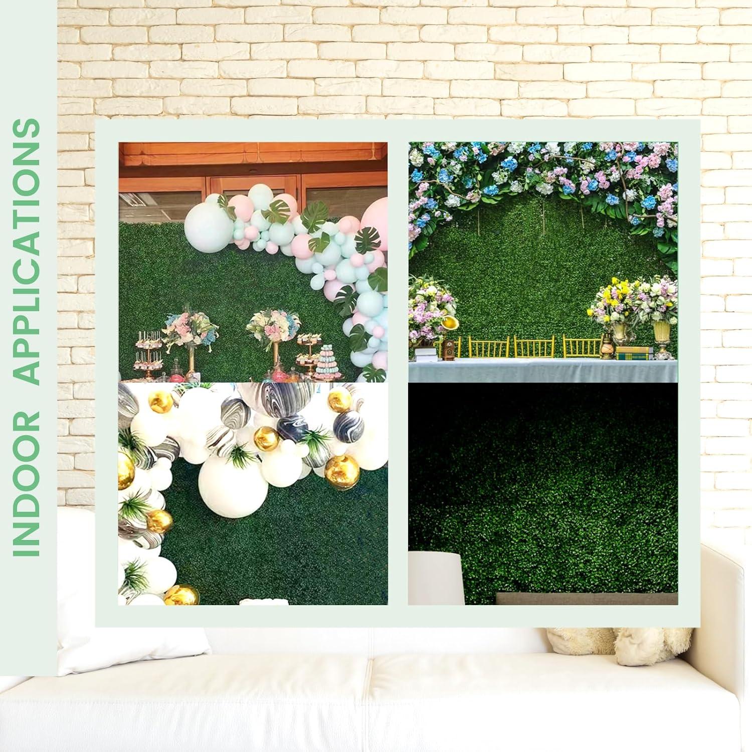 Decwin 24 Pieces 20" X 20" Artificial Grass Wall Backdrop Green Backdrop Wall Greenery Wall Boxwood Panels UV Stable for Indoor Outdoor Decor Garden Fence Backdrop