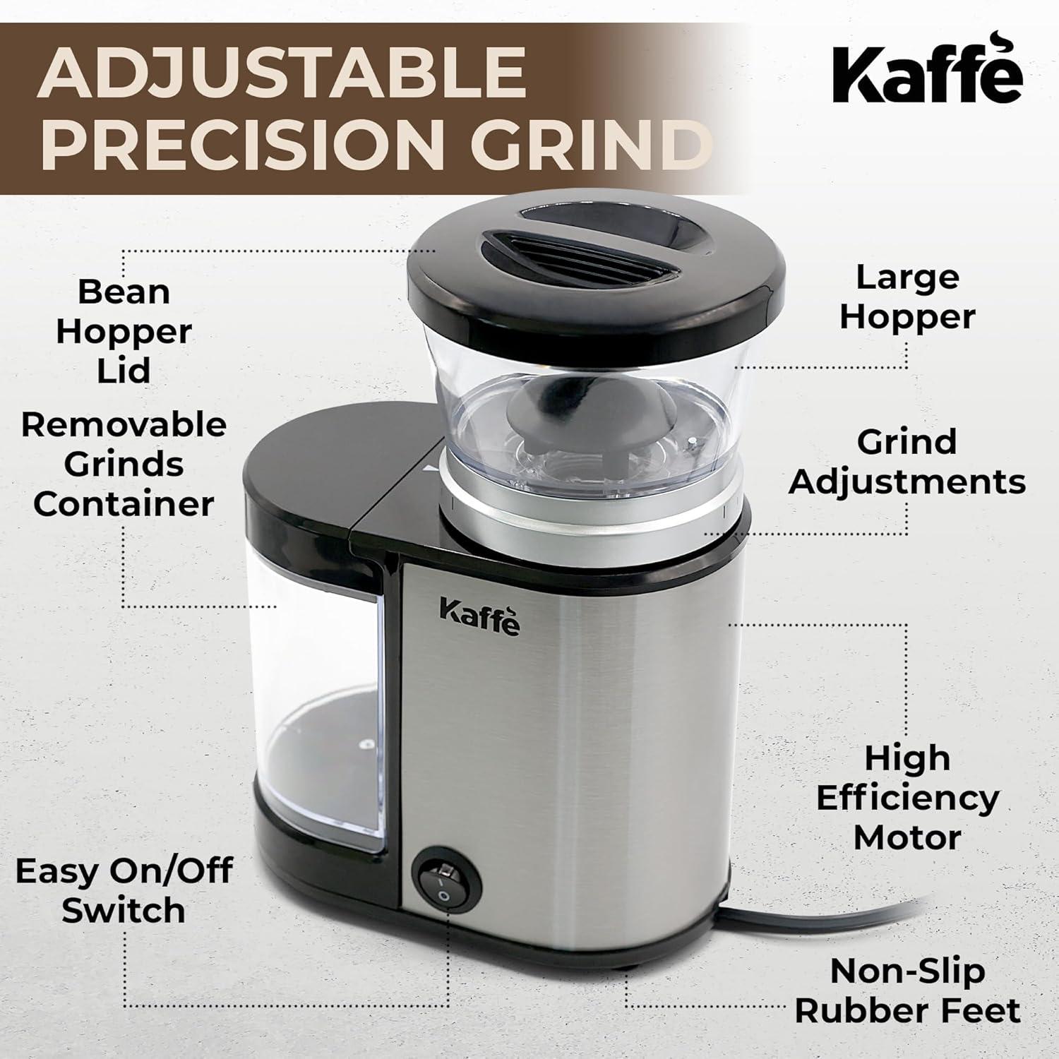 Kaffe Stainless Steel Electric Burr Coffee Grinder with Adjustable Coarseness