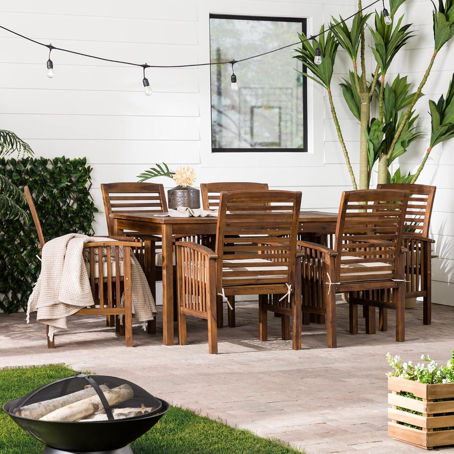 Outdoor Classic Traditional Modern Contemporary Acacia Wood Simple Patio 7-Piece Dining Set - Brown