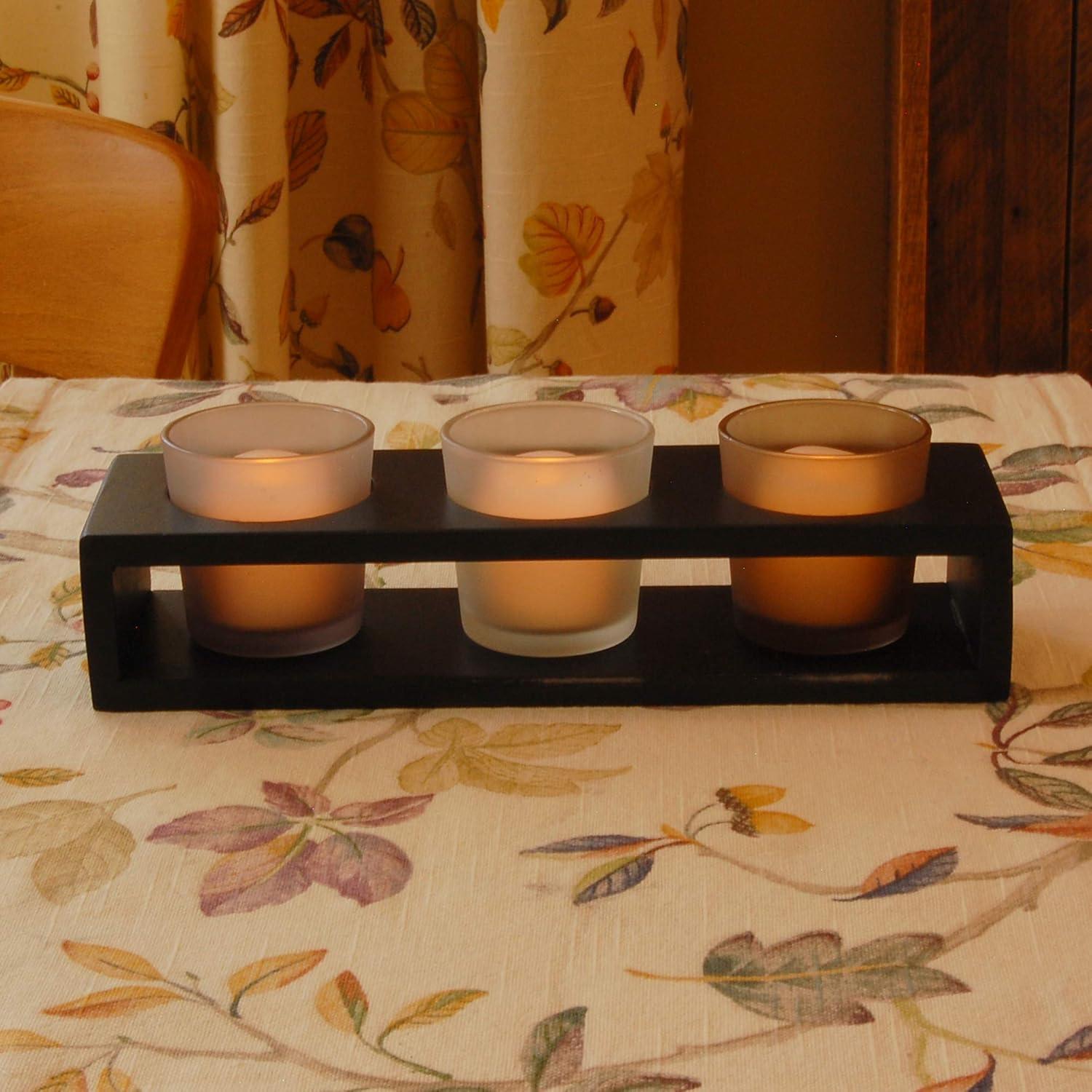 LumaBase Wooden Tray with 3 Glass Candleholders