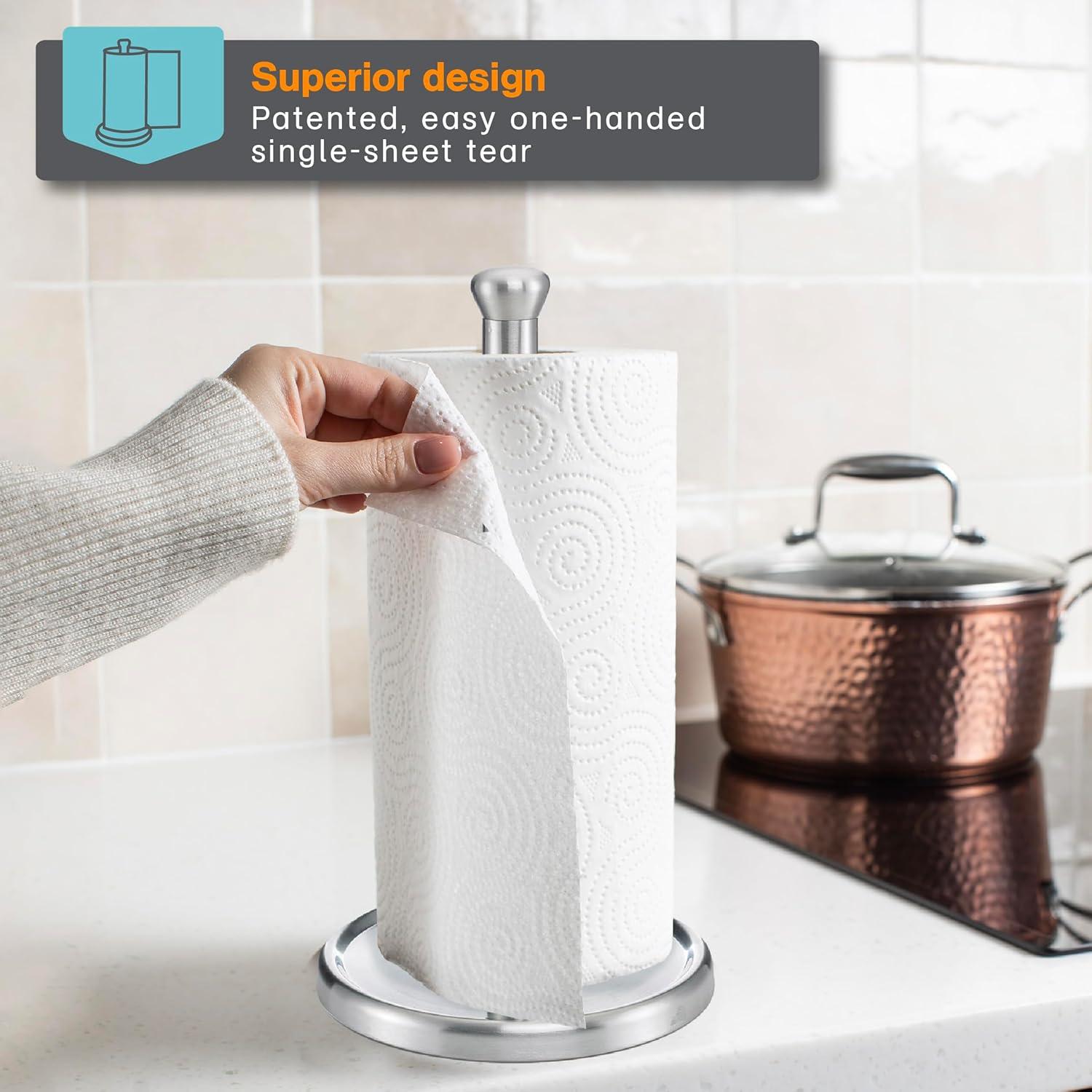 Stainless Steel Single-Tear Paper Towel Holder with Weighted Base