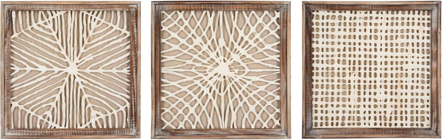 Handmade Abstract Paper Art in Distressed Wood Frame, Set of 3