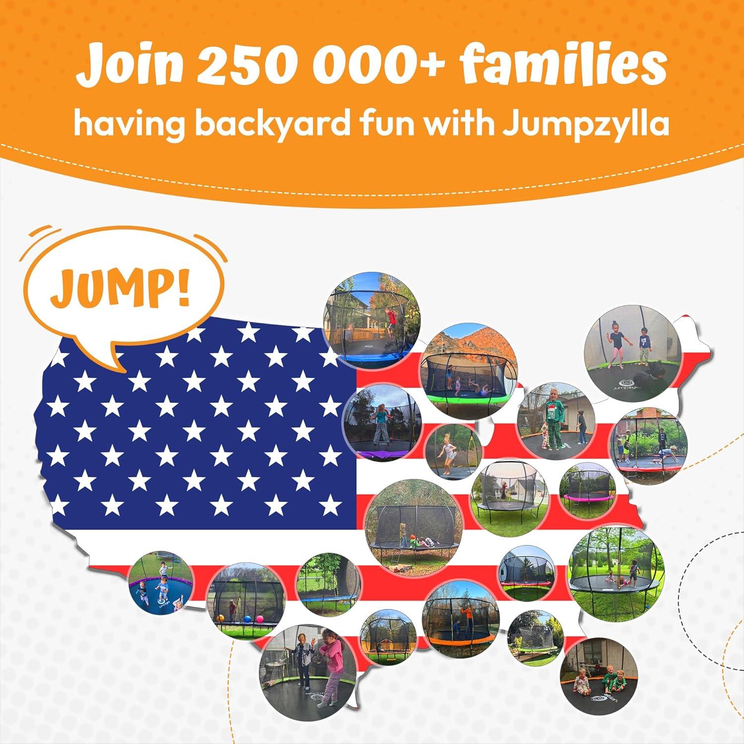 JUMPZYLLA Trampoline Outdoor 8FT 10FT 12FT 14FT 15FT 16FT with Enclosure and Ladder, ASTM Approved Recreational Trampoline for Kids and Adults, Anti-Rust Coated Frame