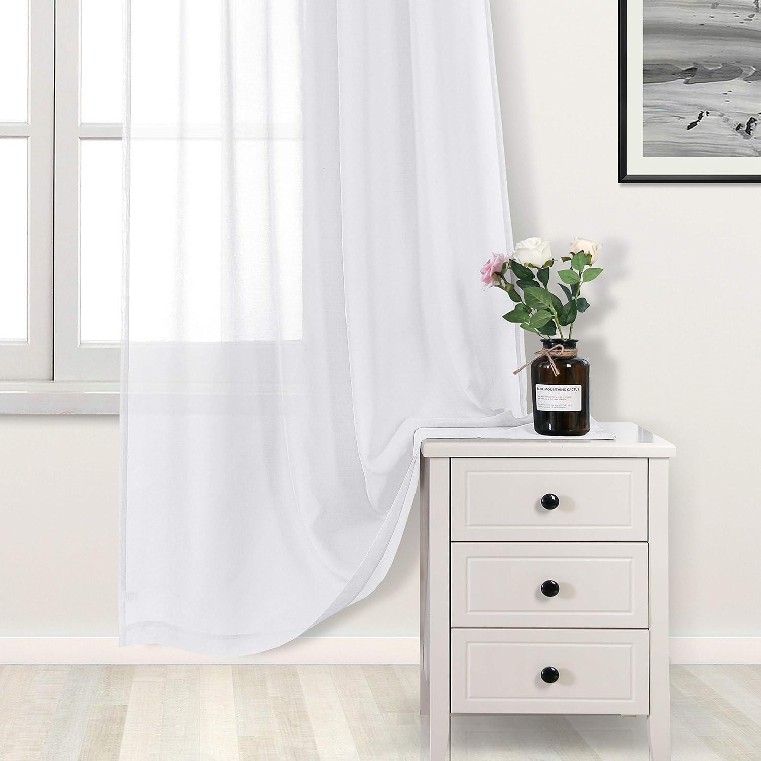 White Sheer Grommet Linen Look Polyester Window Panels 52 x 84 Inch