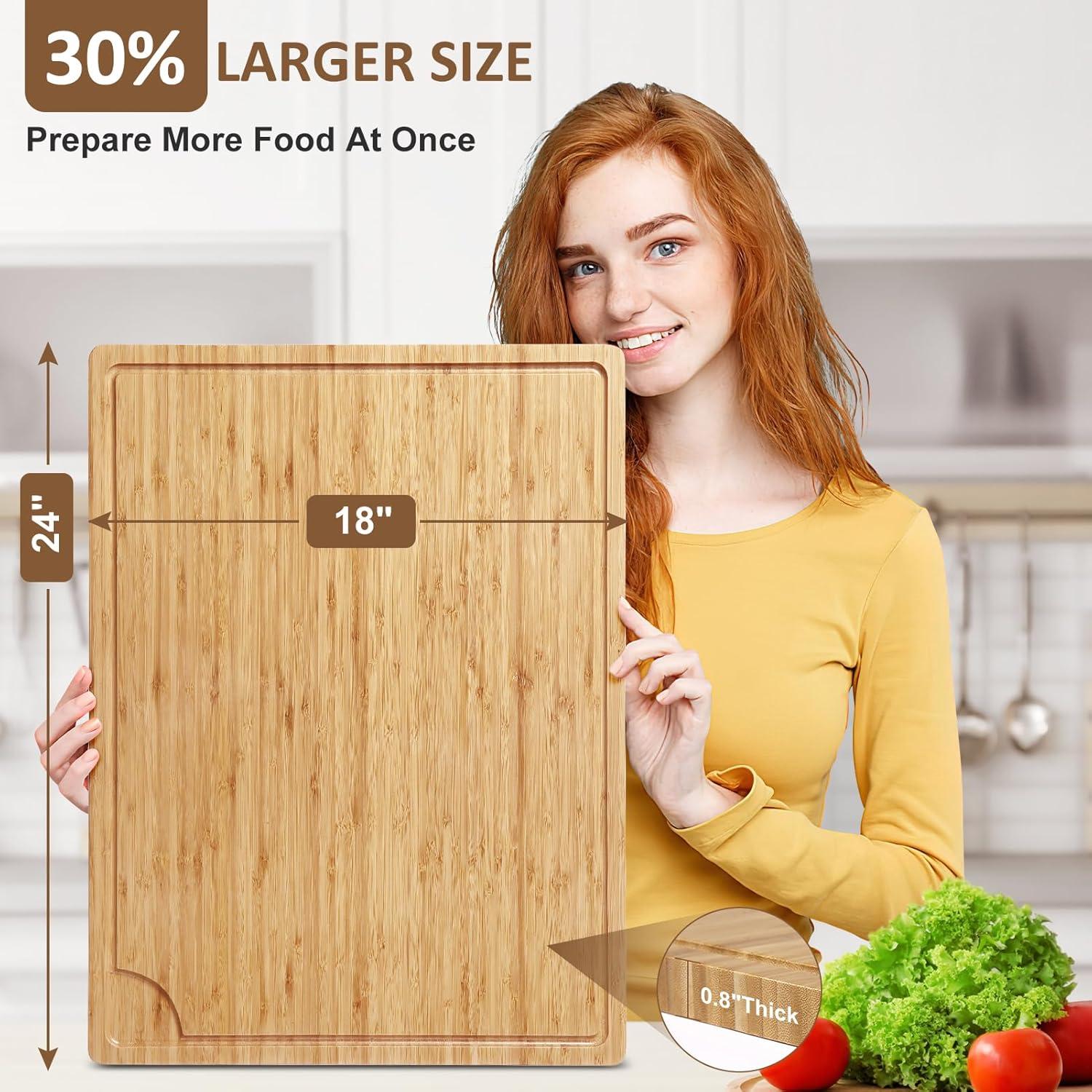 2024 New 24 Inch Extra Large Bamboo Cutting Board for Kitchen, Heavy Duty Wood Kitchen Stovetop Cover Chopping Board with Side Handles and Groove, 100% Organic Bamboo