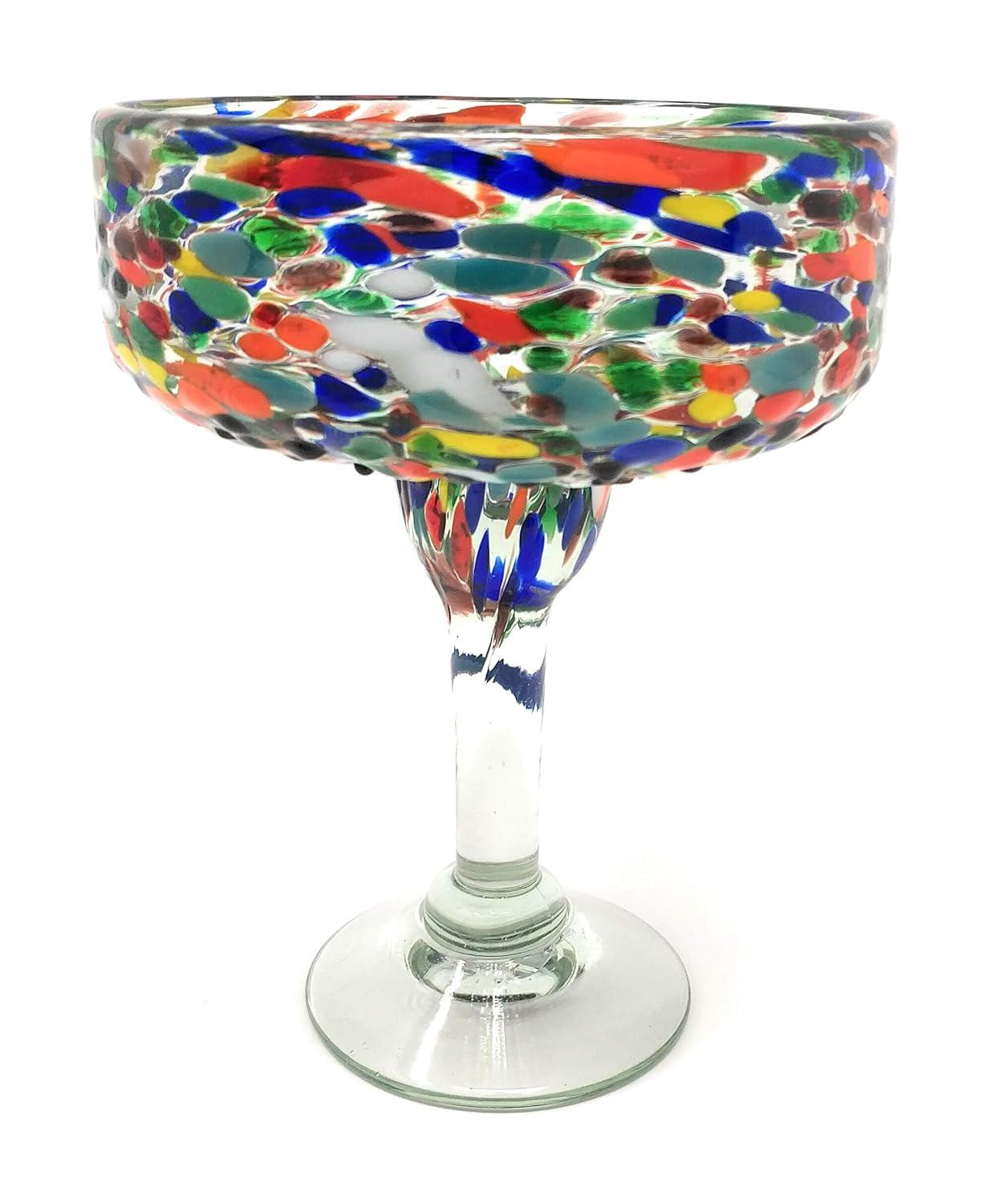 Hand-Blown Multicolor Confetti Margarita Glasses Set of 4