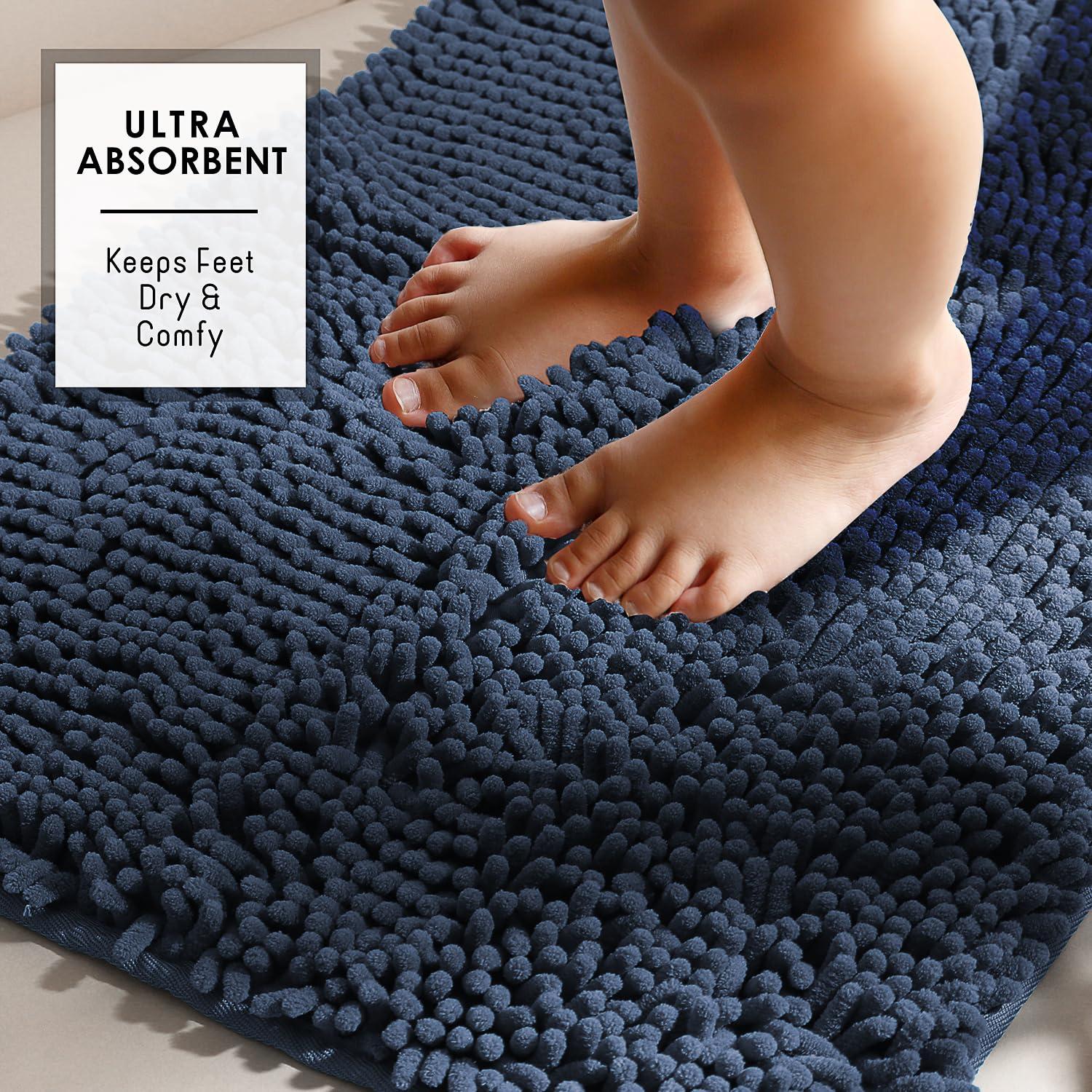 Hearth & Harbor Bathroom Rugs, Chenille Bath Mat - Navy Bath Rug, 26x44