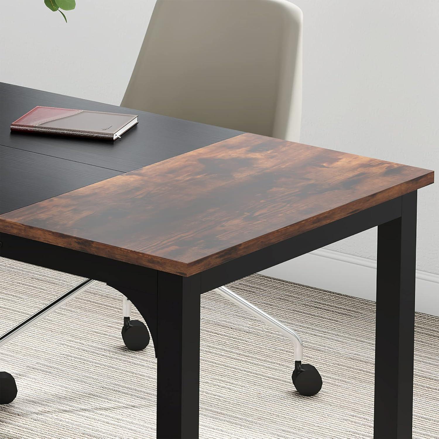 Rustic Brown and Black Engineered Wood Conference Table with Metal Frame