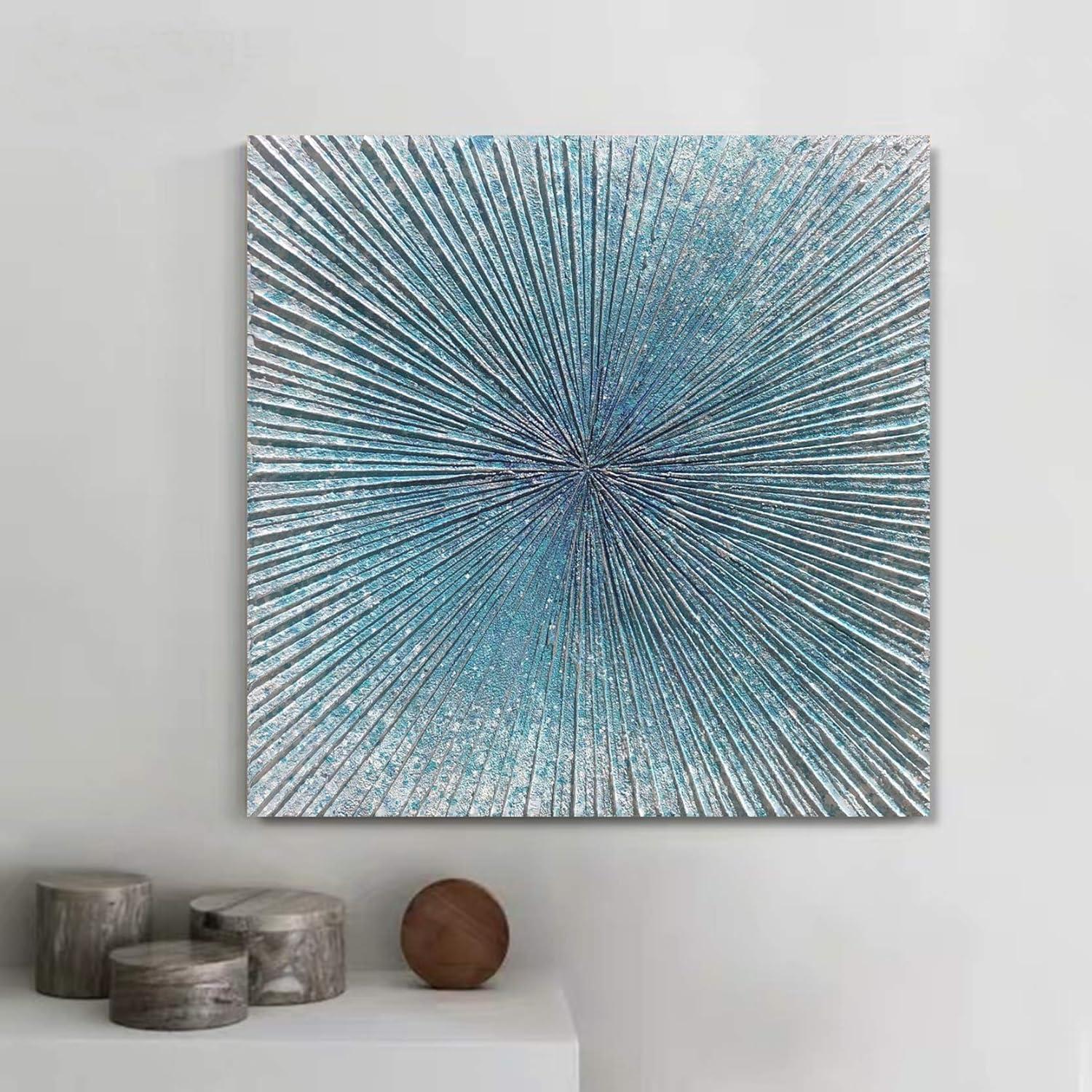 Arts Contemporary Abstract Living Room Wall Art Hand Painted Modern Teal Color Canvas Painting Pictures for Bedroom Bathroom Decor