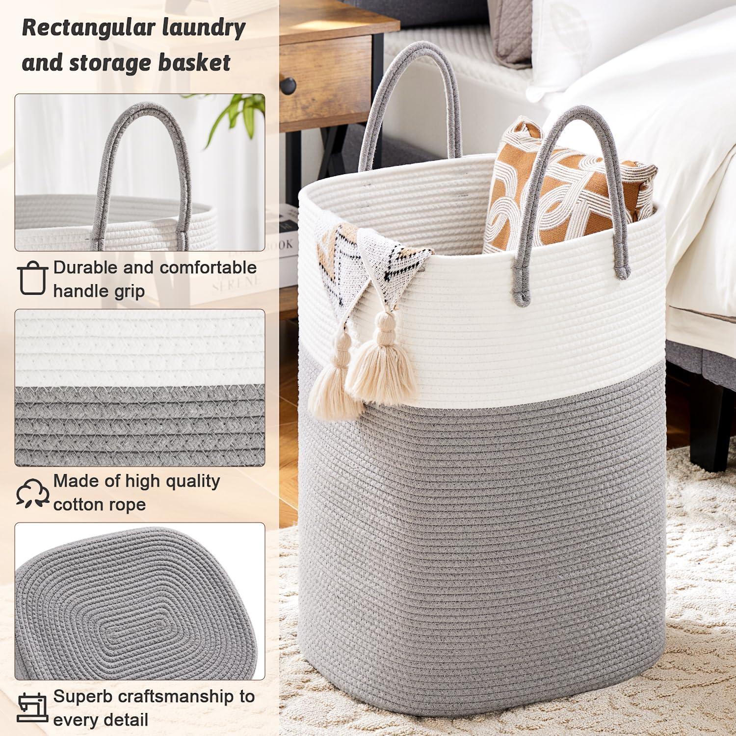Beachcrest Home™ 60L Cotton Rope Woven Laundry Basket, Multifunctional Storage Sorter For Dirty Clothes In Bathroom And Living Room