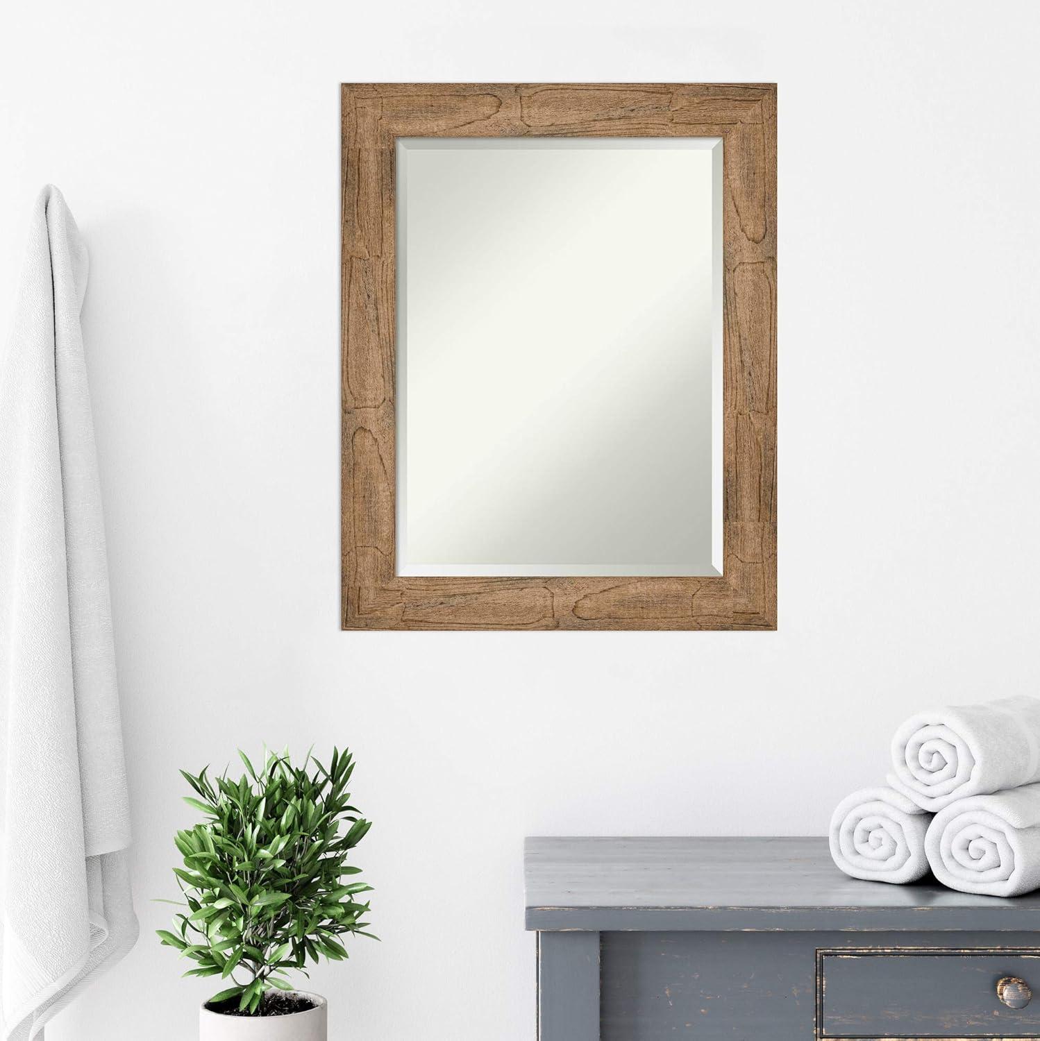 Owl Brown Beveled Wood Framed Bathroom Wall Mirror