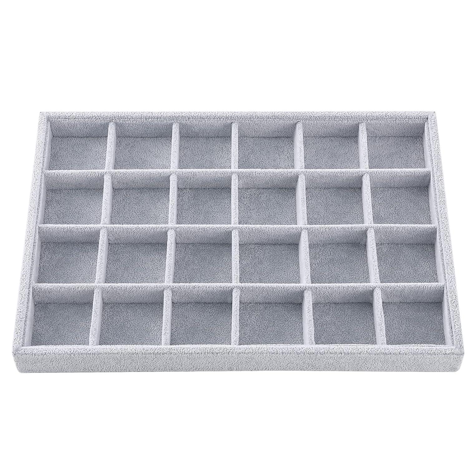 Coofanin Jewelry Box Jewelry Tray Stackable Display Drawer Showcase Organizer Storage Holder for Ring Earring Bracelet Gray Velvet 24 Grid (Grey )