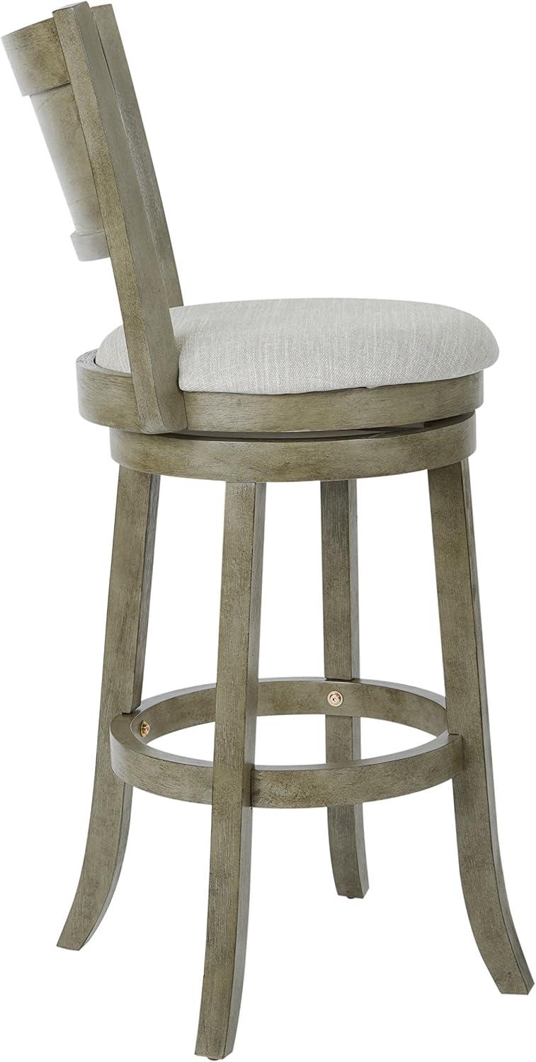 Antique Gray Wood Swivel Stool with Polyester Seat