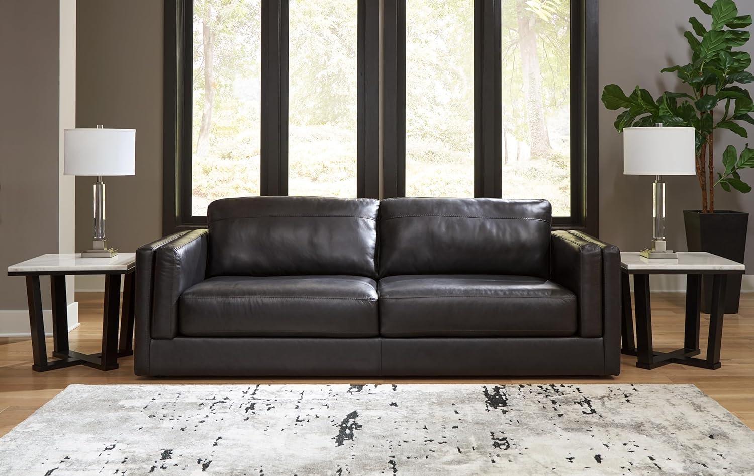 Amiata Black Faux Leather Pillow-top Arm Sofa