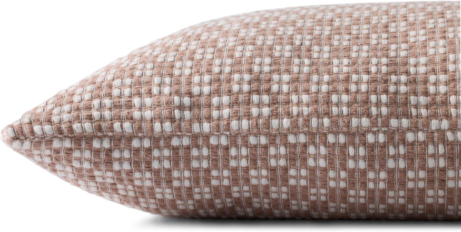 Ivory and Brown 18'' Square Cotton Checkerboard Pillow Cover