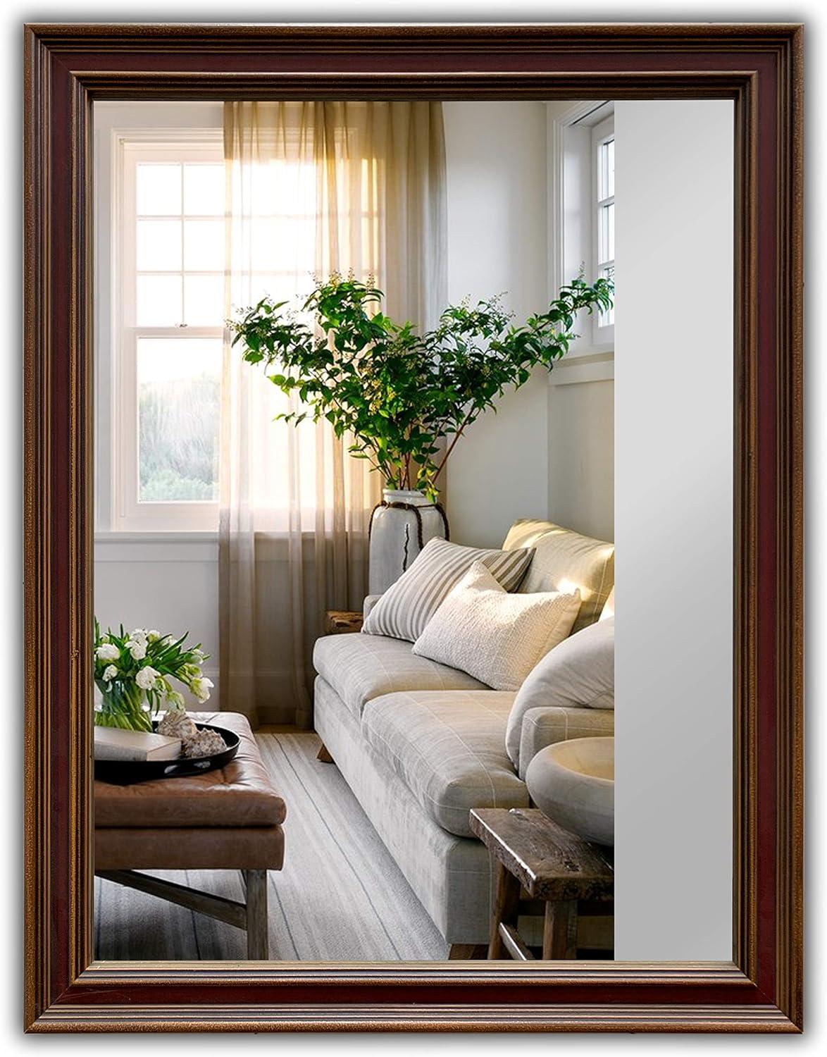 RADIANCE goods Vertical Hanging Wood Black/Golden Finish Rectangle Framed Wall Mirror 35" Height