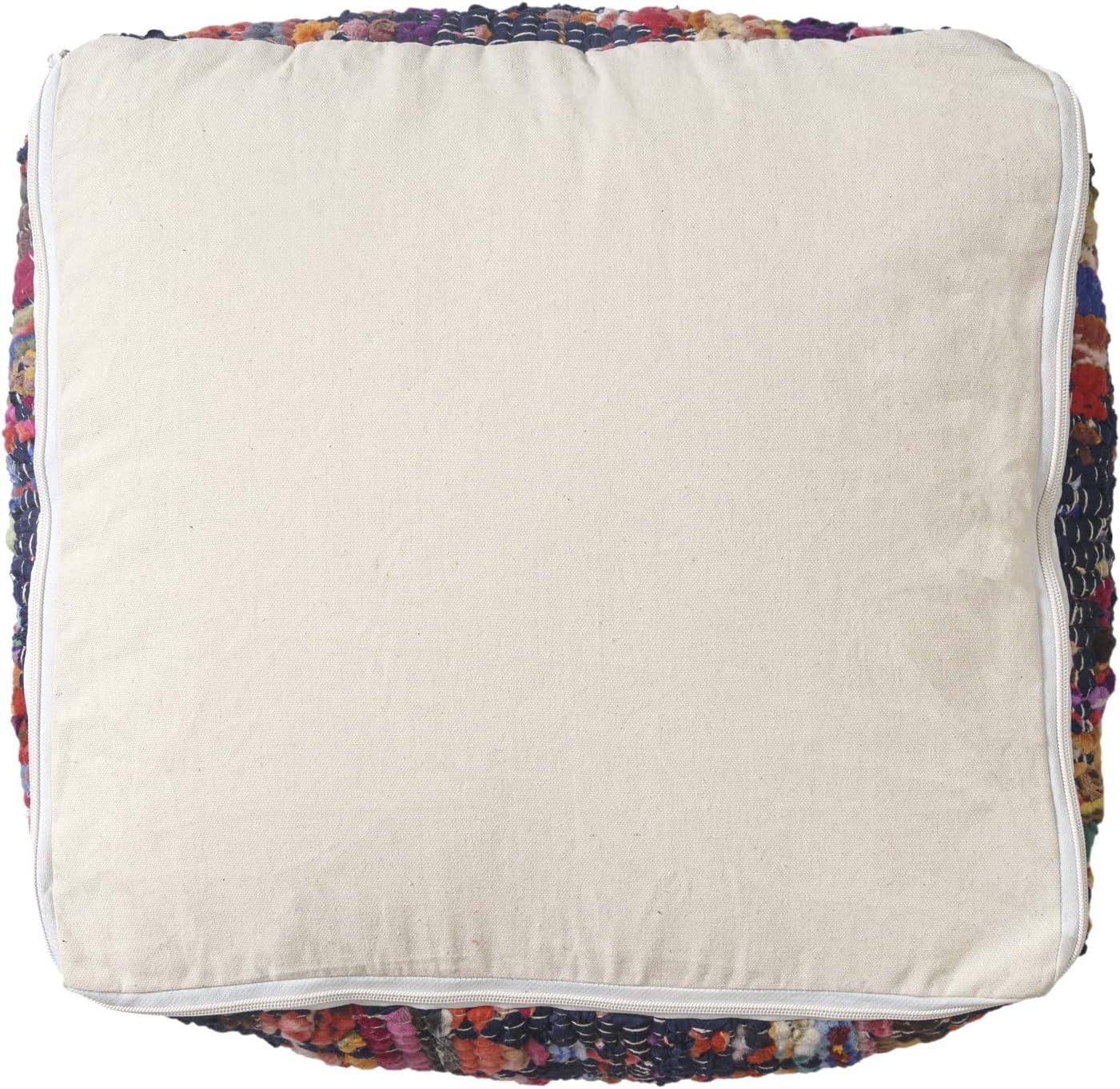 Evette Rios Dillon Denim Shabby Chic Hand-Loomed Cotton Blend Cube Ottoman Pouf