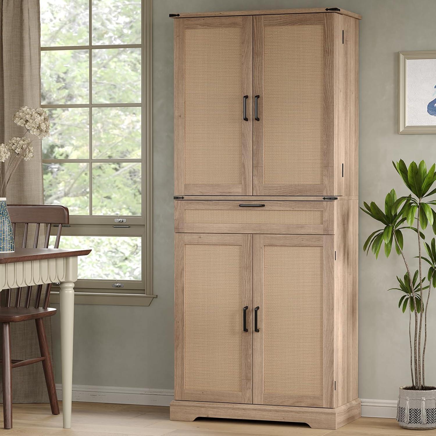 72'' Kitchen Storage Pantry Cabinet, Tall Deajah With 8 Door Shelves, 2 Cabinets And 1 Drawer, Freestanding Cupboard For Kitchen, Dining Room, Bathroom, Laundry