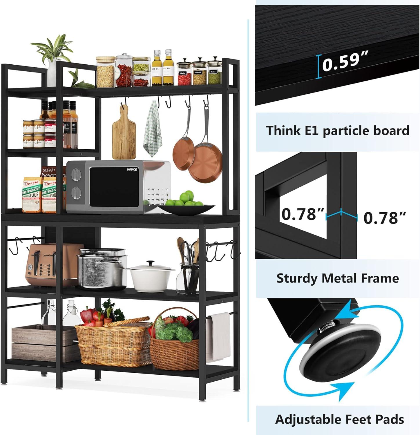 Tribesigns Kitchen Bakers Rack with Storage, 43 inch Microwave Stand 5-Tier Kitchen Utility Storage Shelf Rack with 10 Hooks, Metal Kitchen Rack Organizer for Kitchen, Living Room