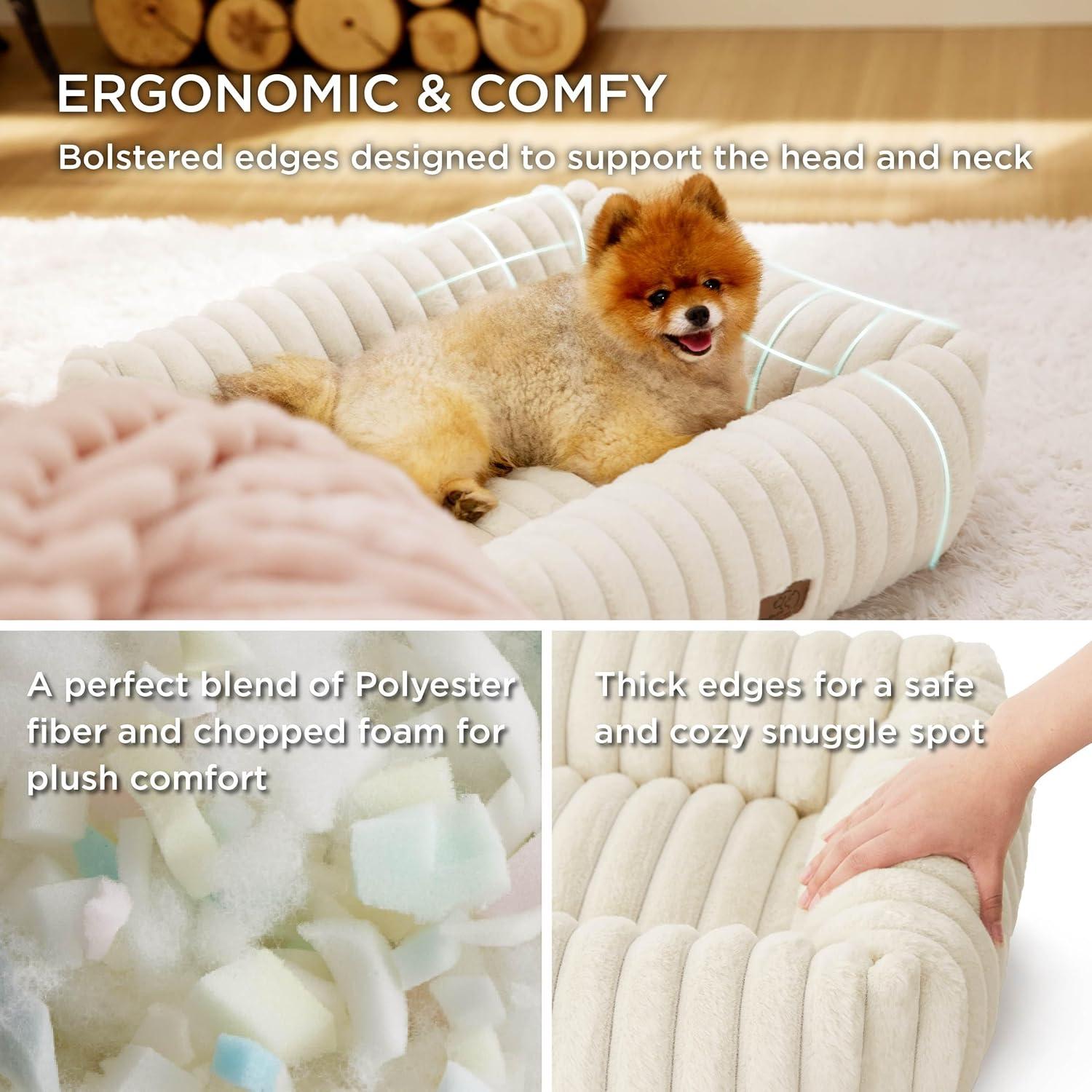 Cream Corduroy Fleece Orthopedic Dog Bed with Raised Sides