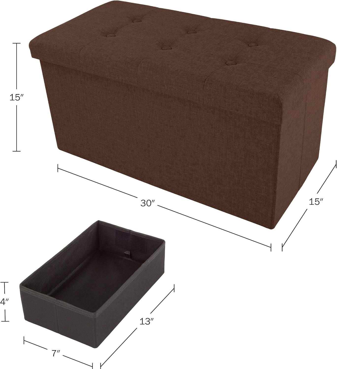 Brown Polyester Rectangular Storage Ottoman Set with Wood Frame