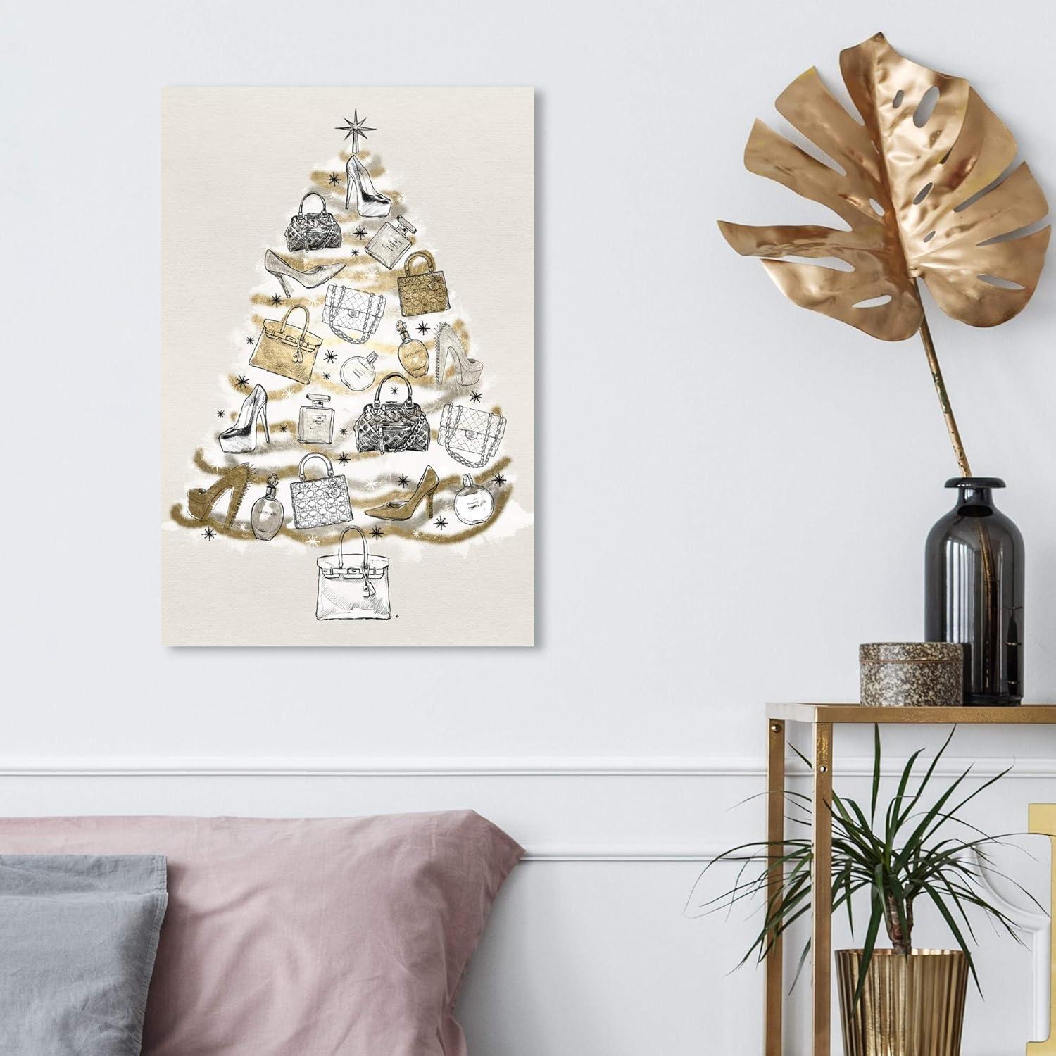 Wynwood Studio Holiday and Seasonal Wall Art Canvas Prints 'Fashion' Christmas Home Décor - Gray, Gold, 16" x 24"