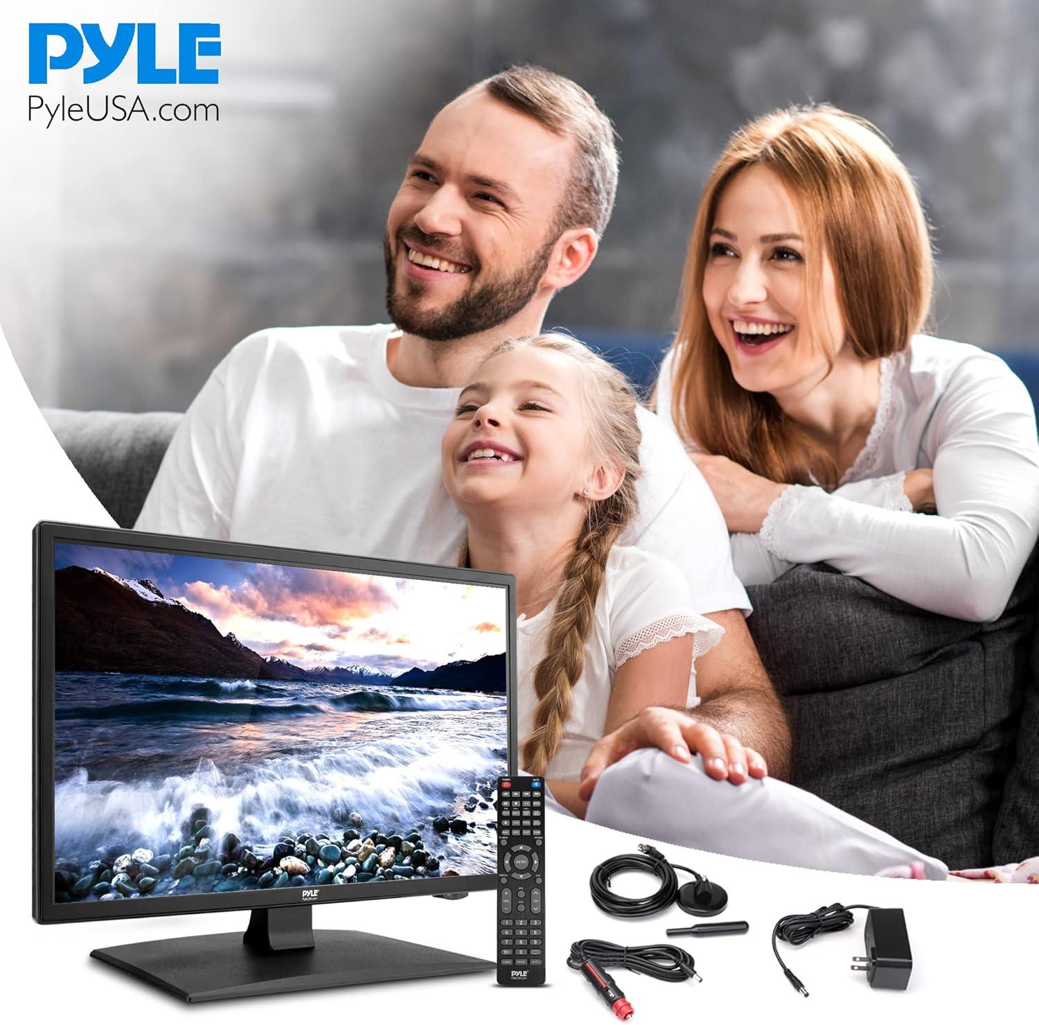 Pyle 18.5’’ ELED RV Digital TV - HD Flat Screen with Built-in DVD Player, Digital Antenna, and 12V/24V Car Adapter - PLTLD19