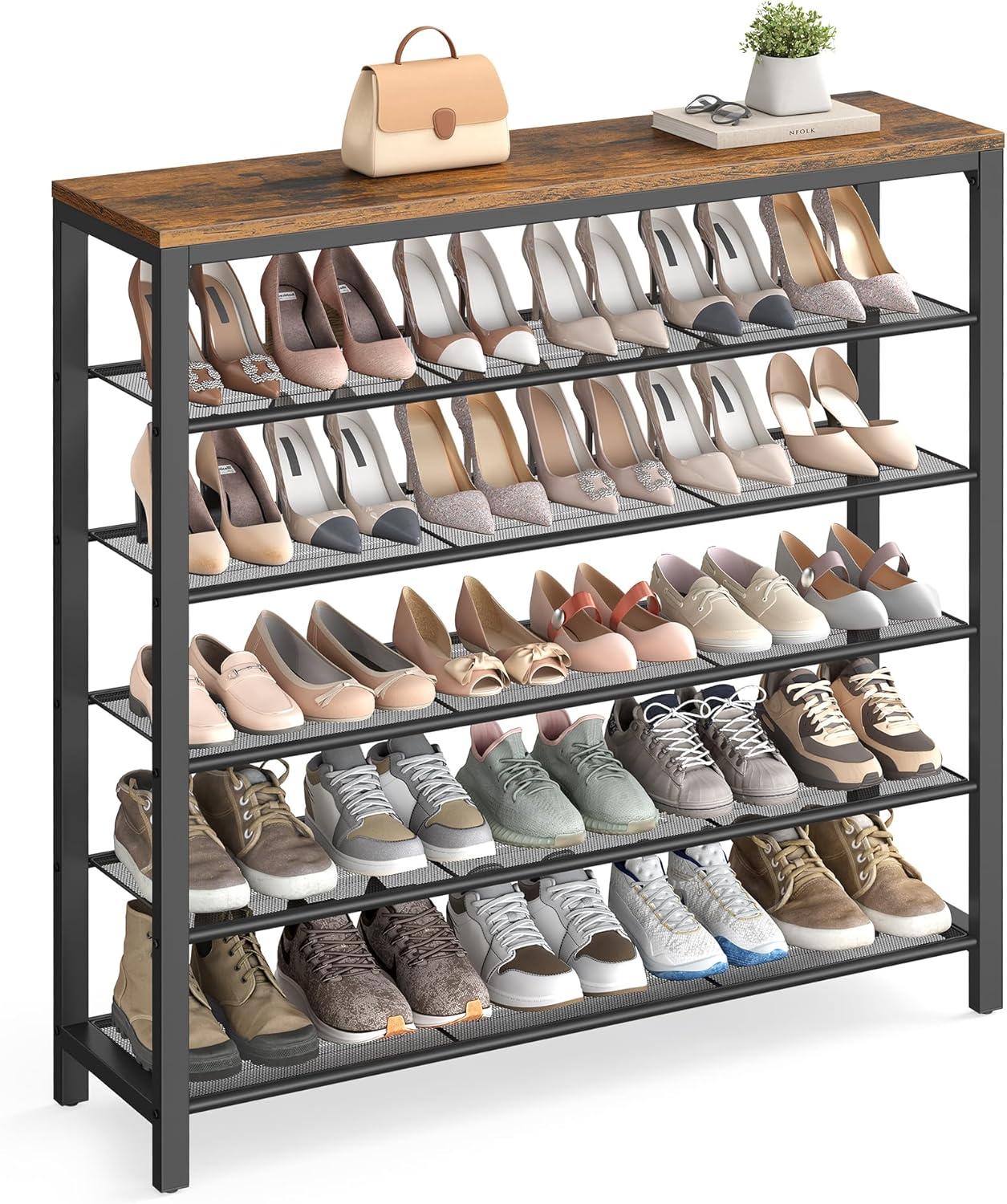 6-Tier Shoe Rack 24-30 Pairs of Shoes Shelf Storage Organizer for Closet Shoe Rack Organizer with 5 Metal Mesh Shelves