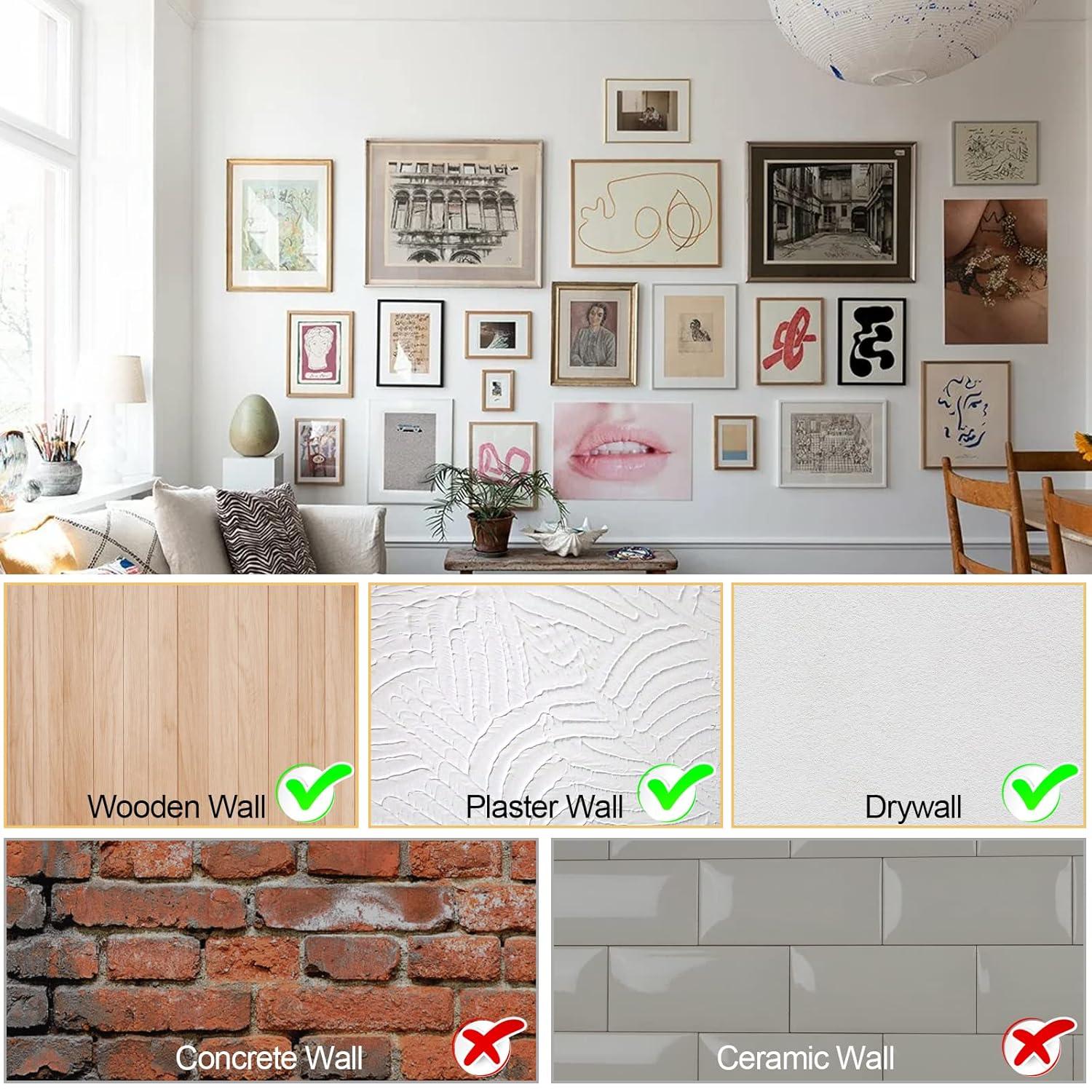 Picture Hanging Kit 184Pcs – Picture Hangers & Wall Hooks for Hanging – 20lb, 30lb, 50lb Wall Hangers with Metal Hooks and Nails for Drywall, Wood Walls & More(Gold)