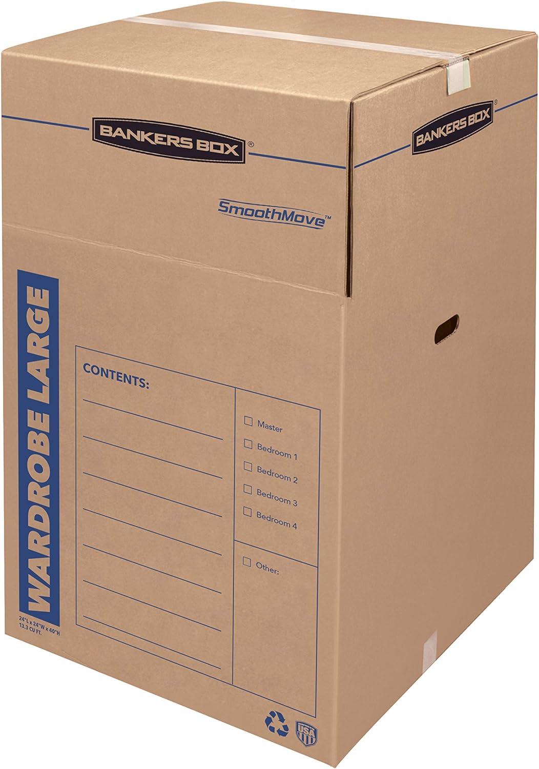 Bankers Box 3pk SmoothMove Tall Wardrobe Moving Boxes 24" x 24" x 40" - Fellowes