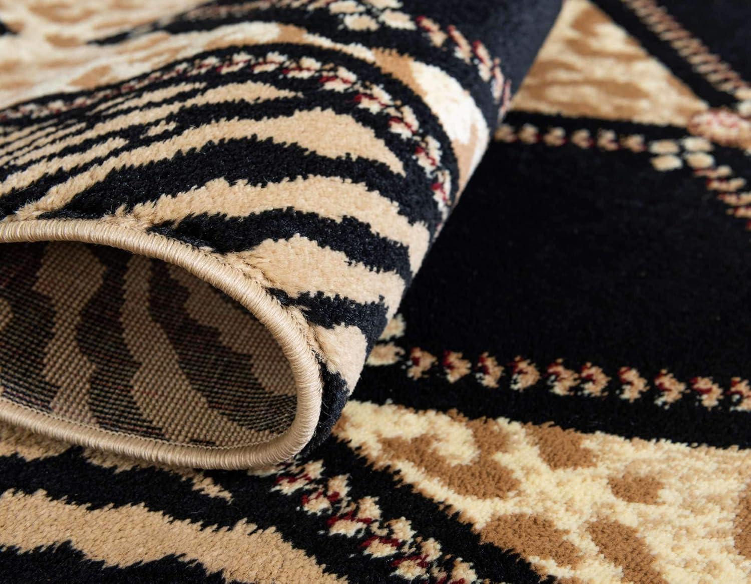 Square Black and Light Brown Geometric Animal Print Rug