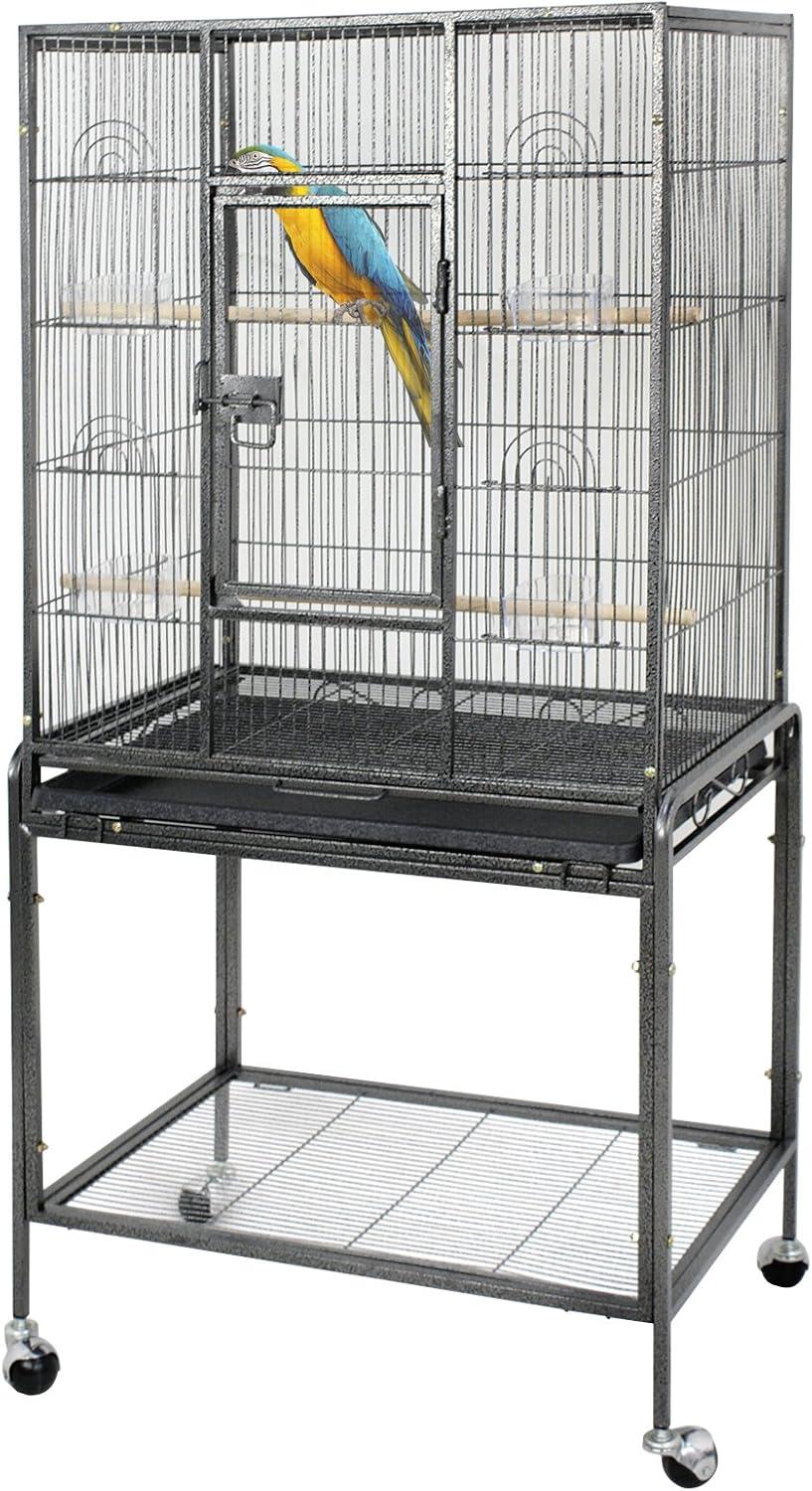 SUPER DEAL 53-Inch Rolling Bird Cage Large Wrought Iron Cage for Cockatiel Sun Conure Parakeet Finch Budgie Lovebird Canary Medium Pet House with Rolling Stand & Storage Shelf