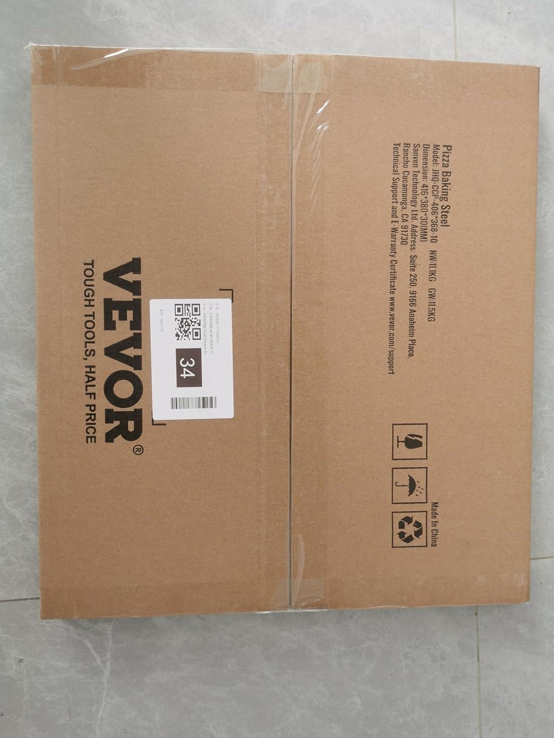 VEVOR Pizza Steel, 16" x 14.5" x 3/8" Pizza Steel Plate for Oven, Pre-Seasoned Carbon Steel Pizza Baking Stone with 20X Higher Conductivity, Heavy Duty Pizza Pan for Outdoor Grill, Indoor Oven