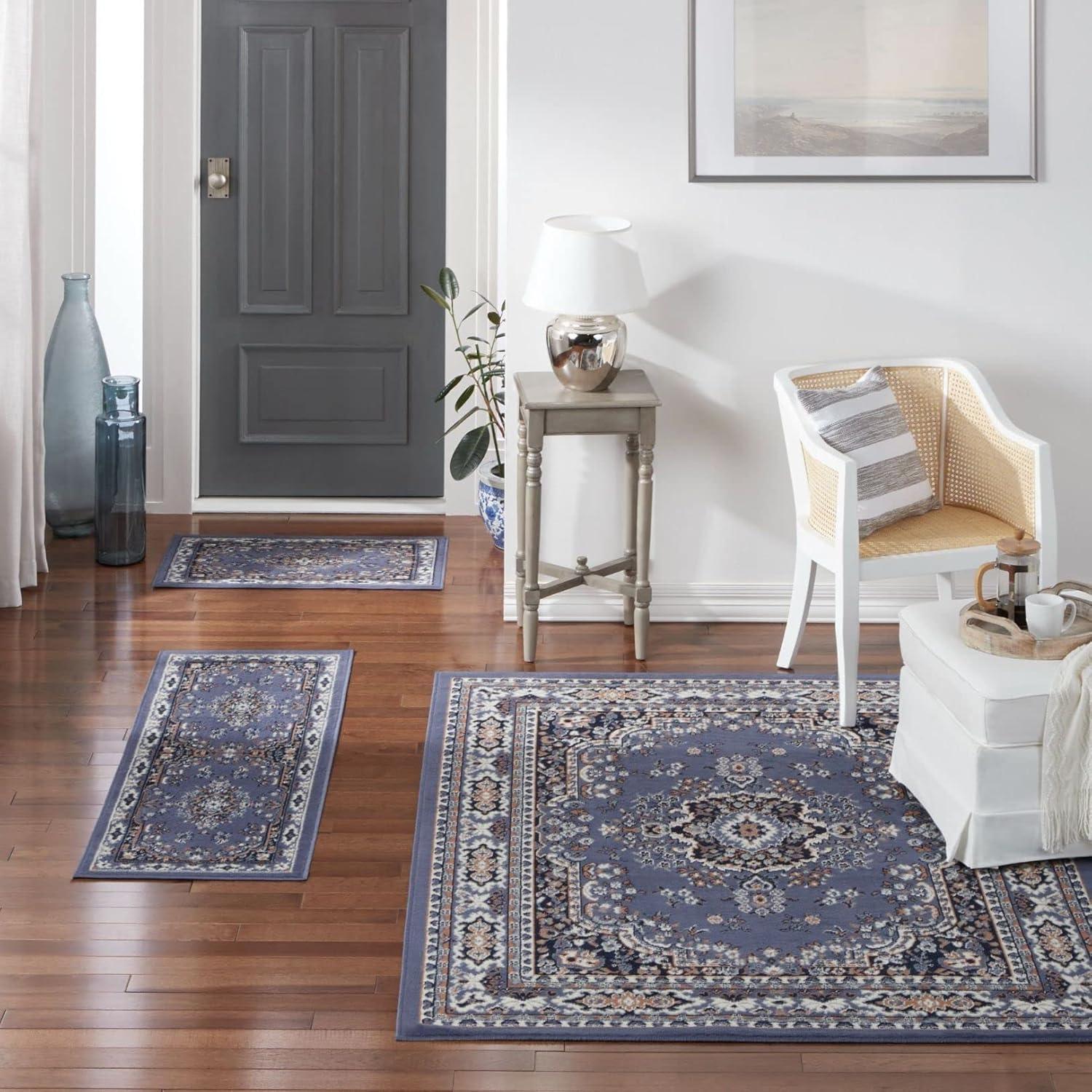 Home Dynamix Ariana Ksara Traditional Medallion Border Area Rug, Grey/Blue, 3-Piece Set