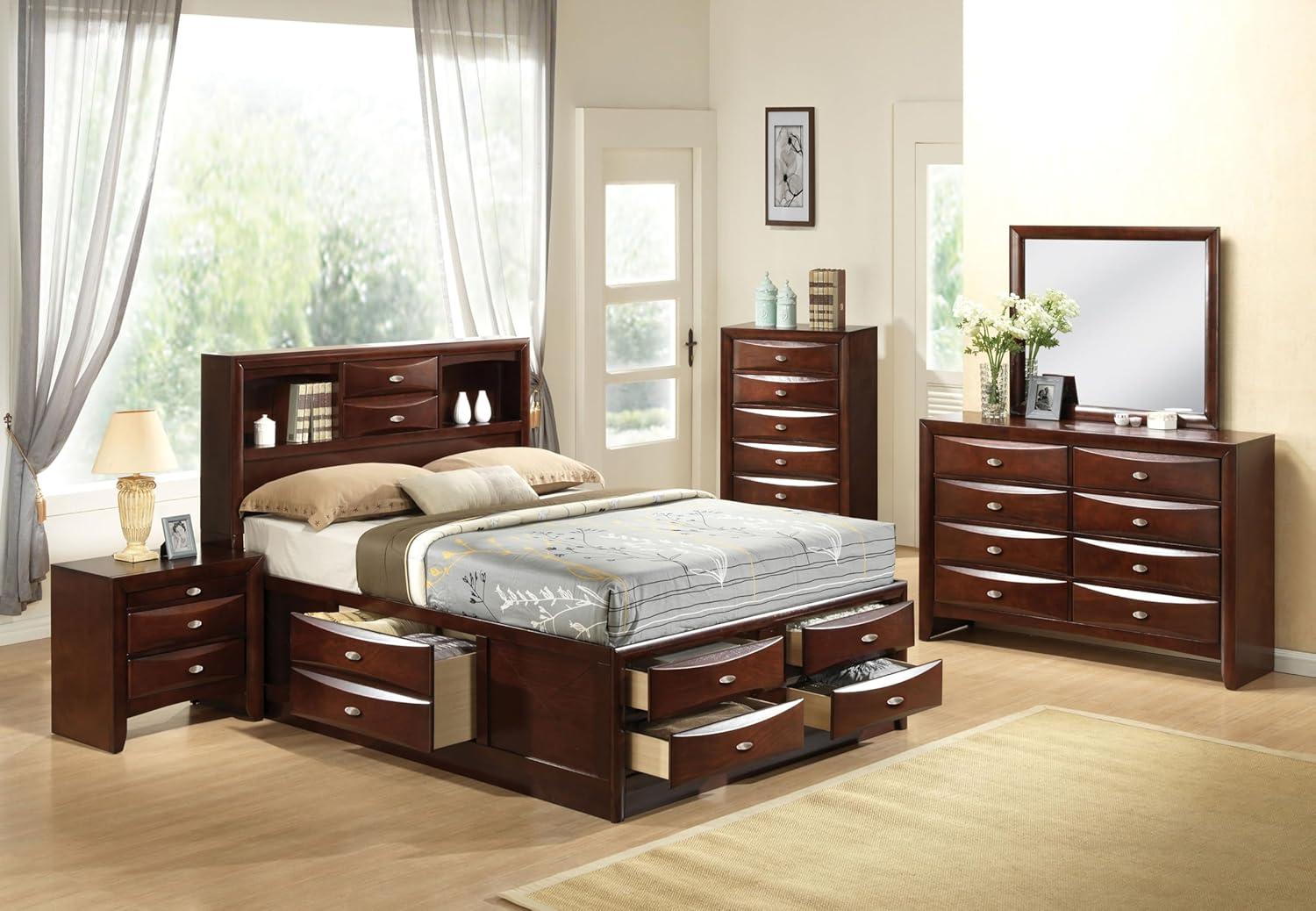 Ireland 91" Queen Bed Espresso - Acme Furniture: Brushed Nickel Hardware, Platform Storage, Microfiber Upholstery