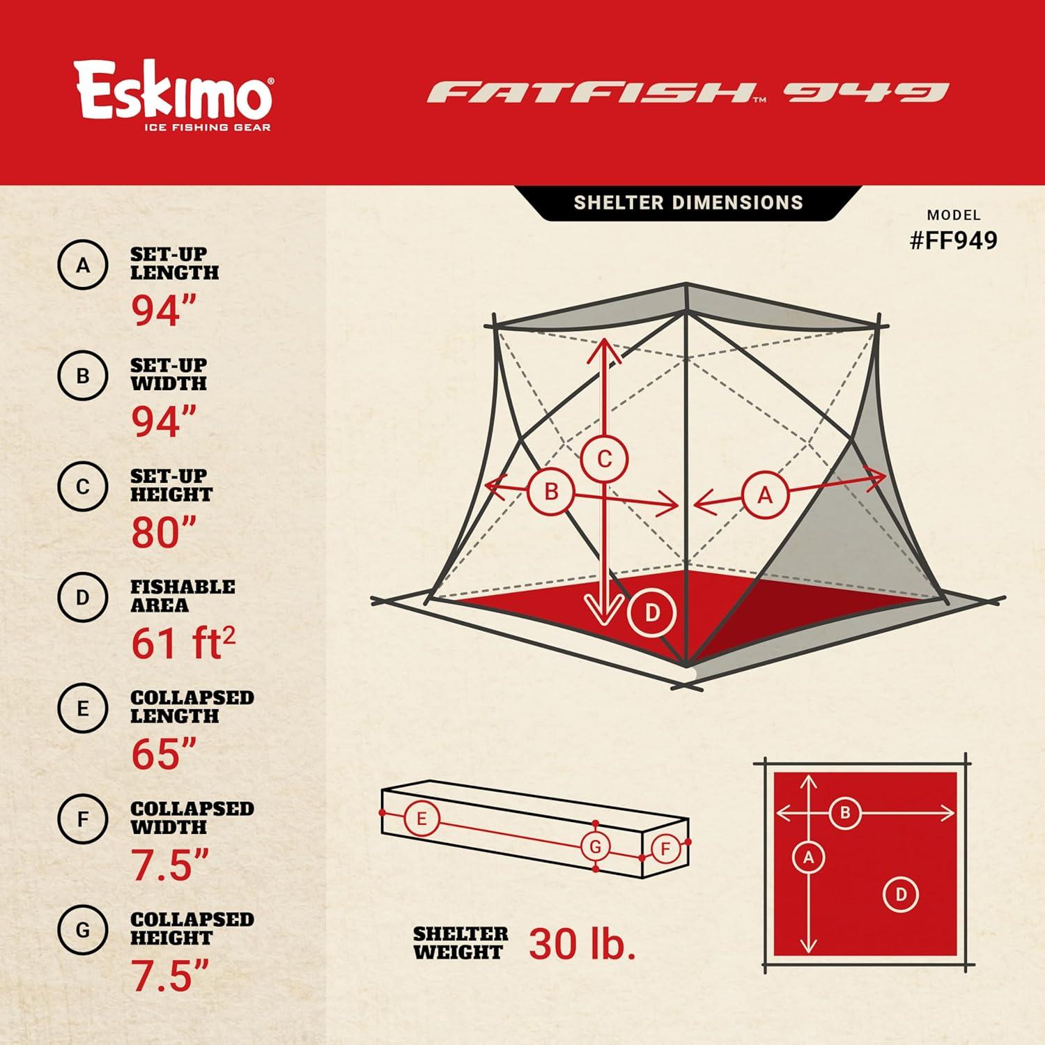 Eskimo Red and Black 4-Person Pop-Up Ice Shelter with Carry Bag