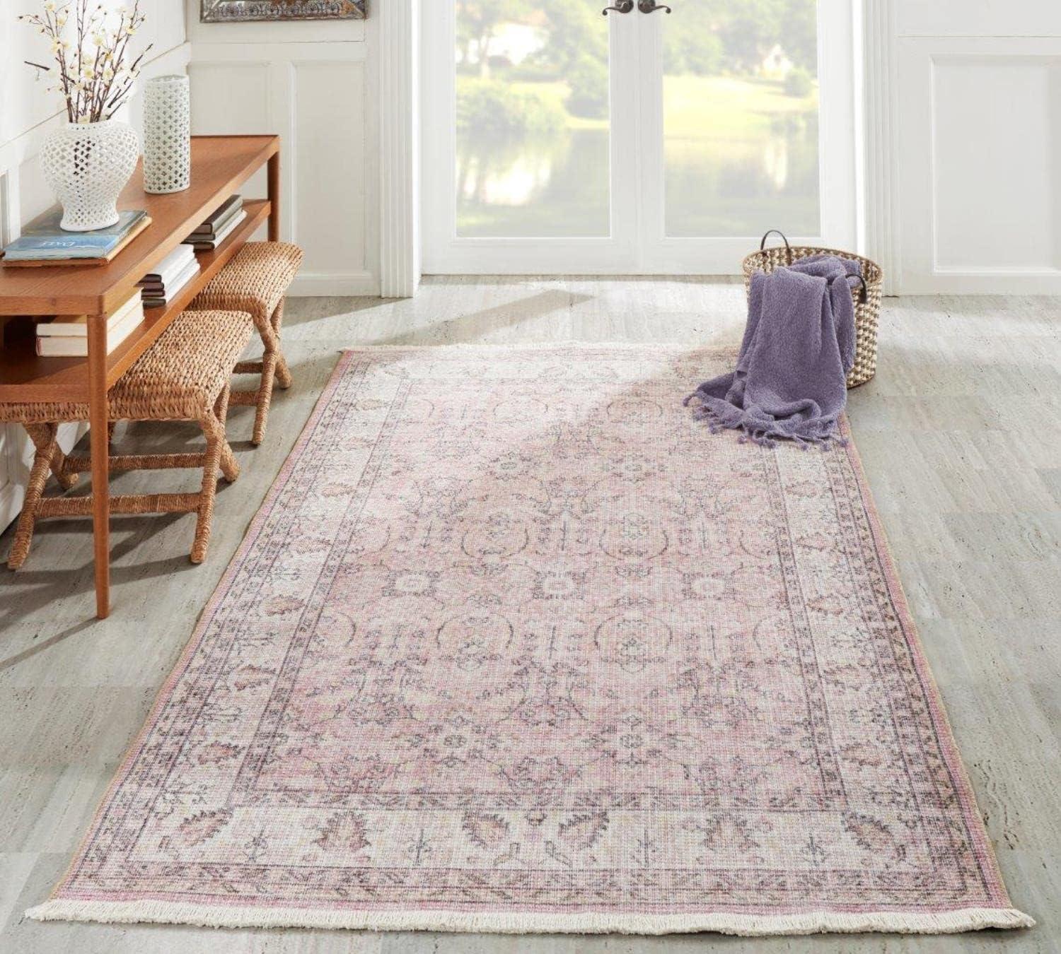 Vintage Charm Pink Cotton-Blend 2' x 3' Area Rug