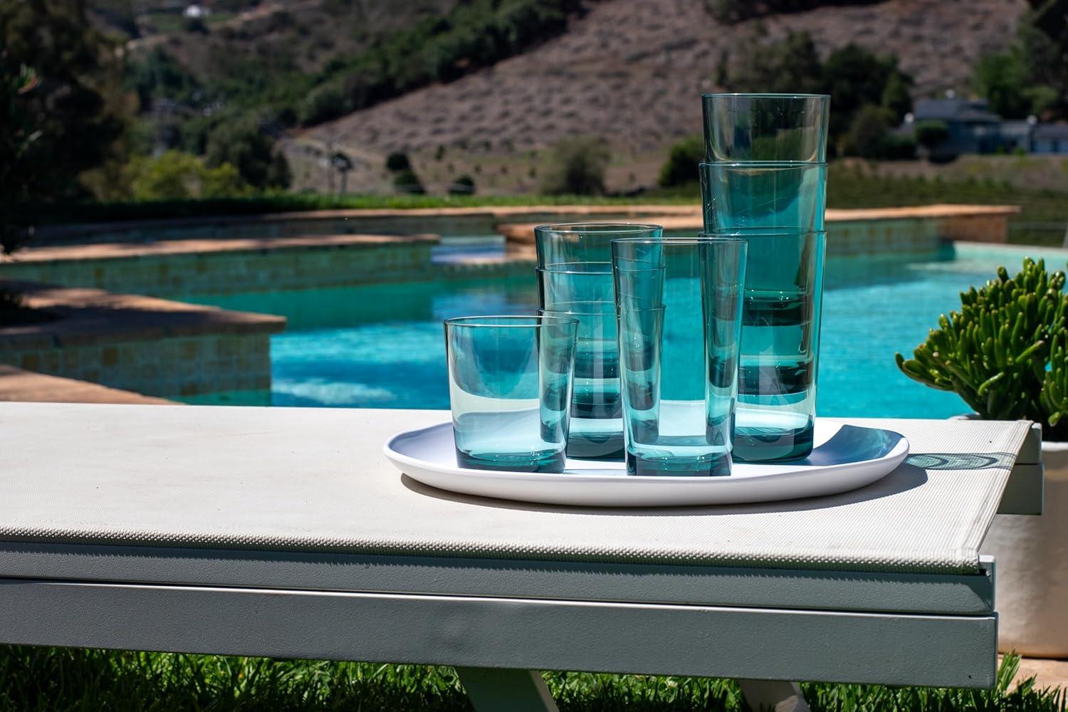 Simple Premium Plastic Drinkware 8-Piece Set for Indoor or Outdoor Use, with 4 Jumbo and 4 Double Old Fashioned Glasses, Sage Green